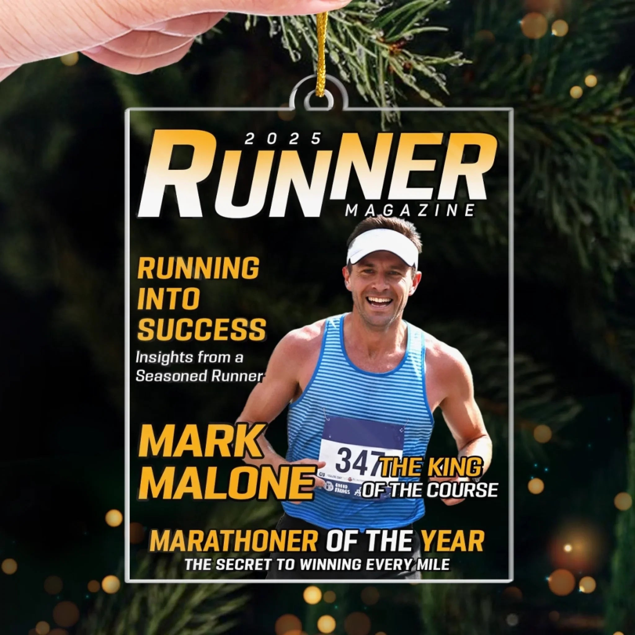 Custom Photo Magazine Acrylic Ornament - Personalized Birthday Running Gifts For Running Lovers, Sports Fans, Sports Lovers - Hustle For Greatness