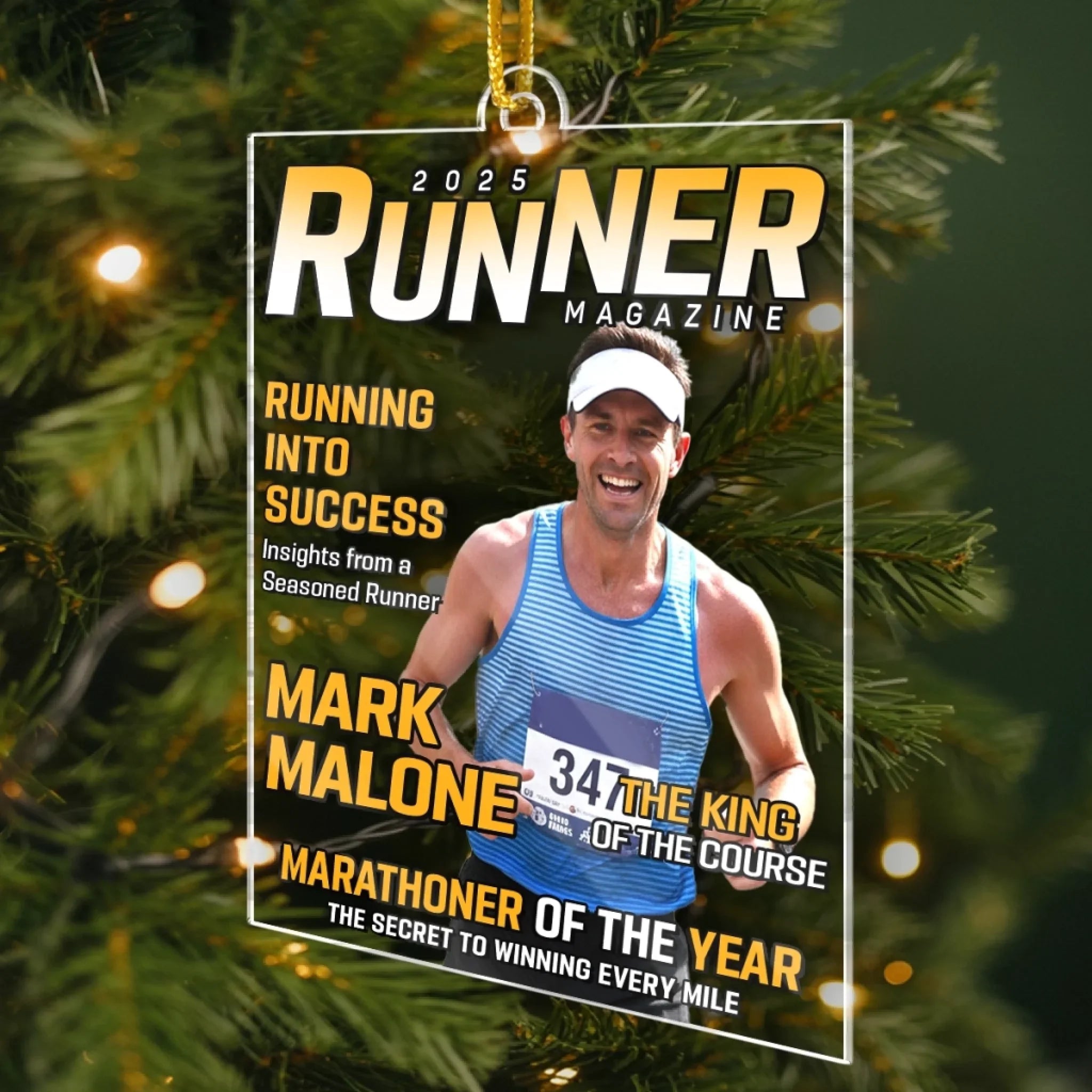 Custom Photo Magazine Acrylic Ornament - Personalized Birthday Running Gifts For Running Lovers, Sports Fans, Sports Lovers - Hustle For Greatness