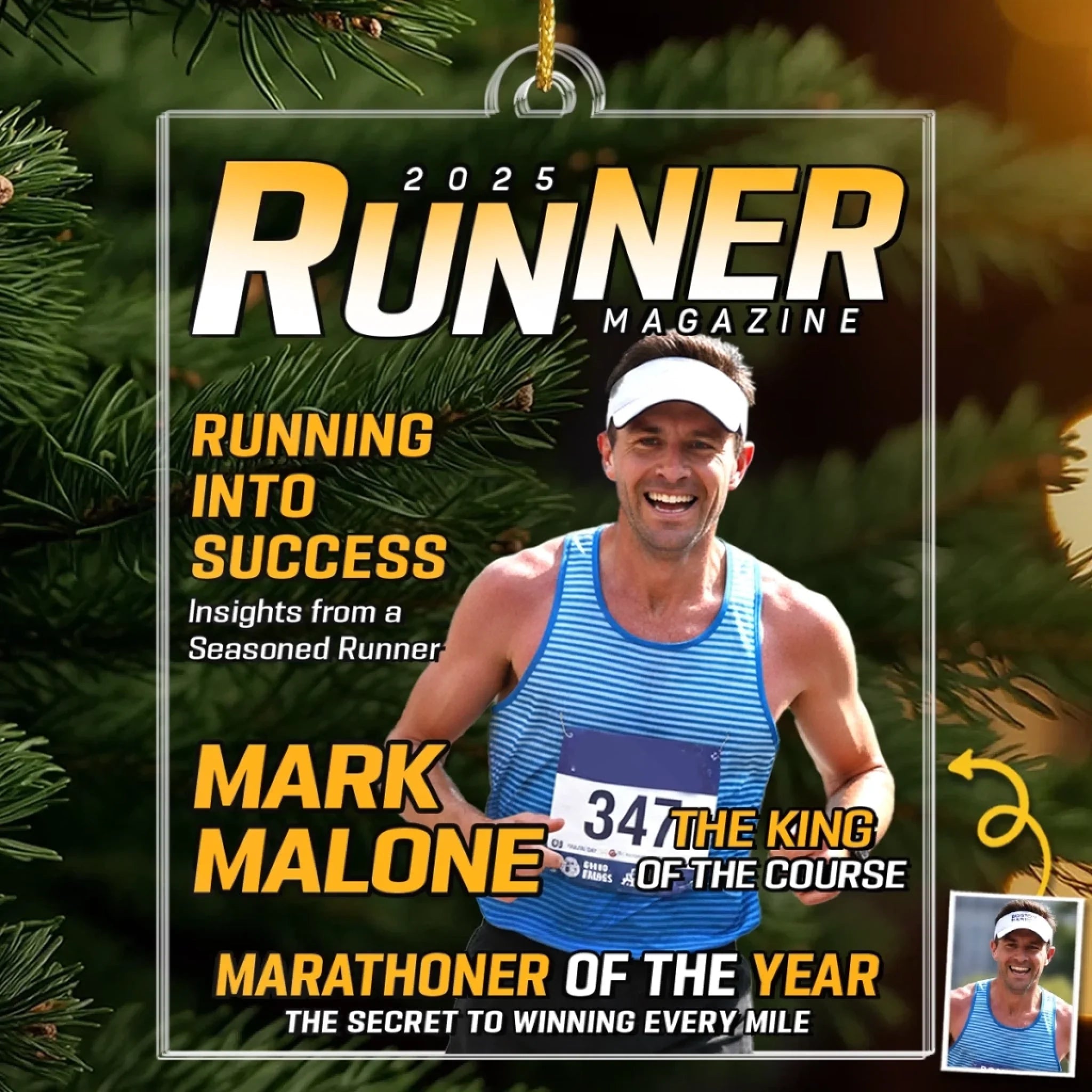 Custom Photo Magazine Acrylic Ornament - Personalized Birthday Running Gifts For Running Lovers, Sports Fans, Sports Lovers - Hustle For Greatness