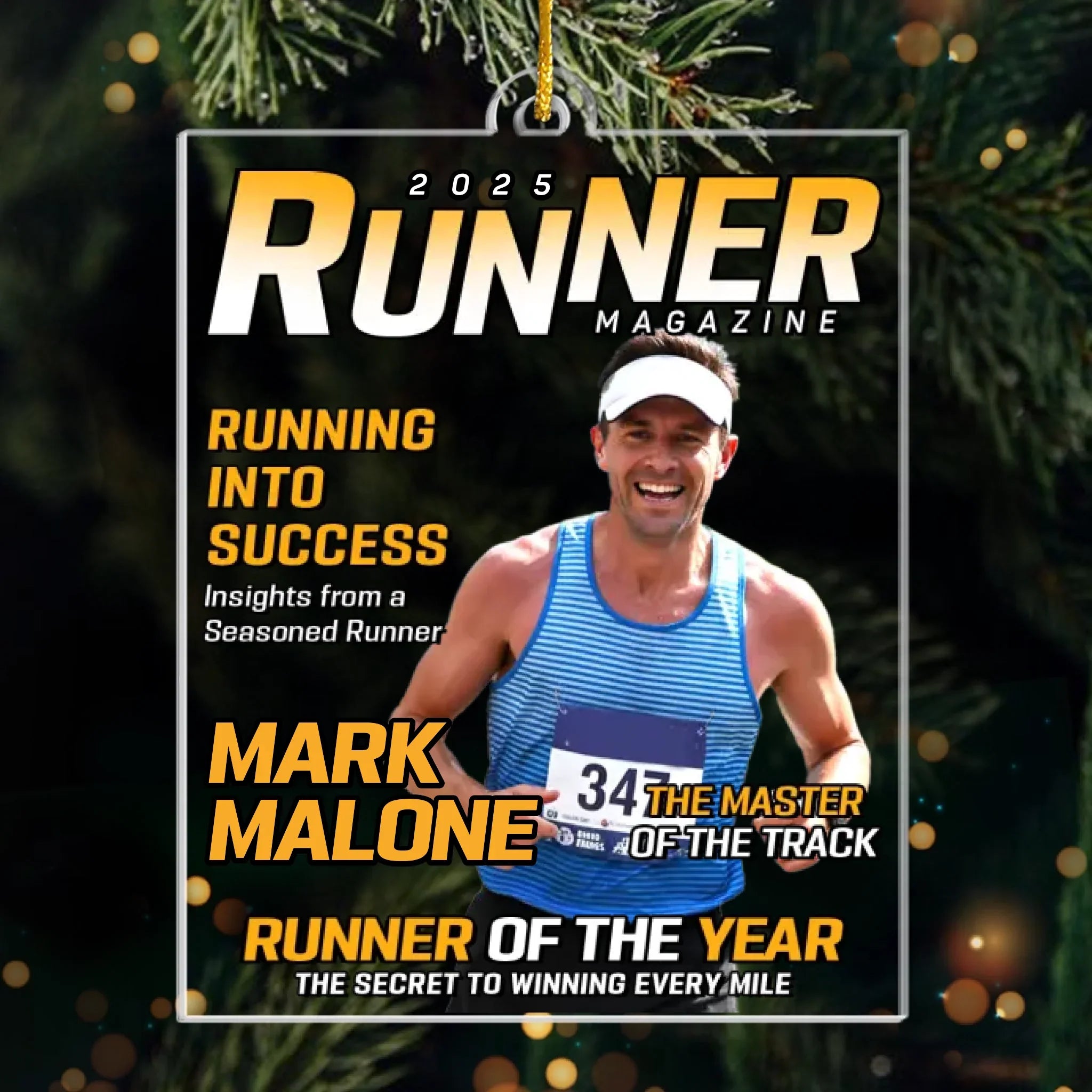 Custom Photo Magazine Acrylic Ornament - Personalized Birthday Running Gifts For Running Lovers, Sports Fans, Sports Lovers - Hustle For Greatness