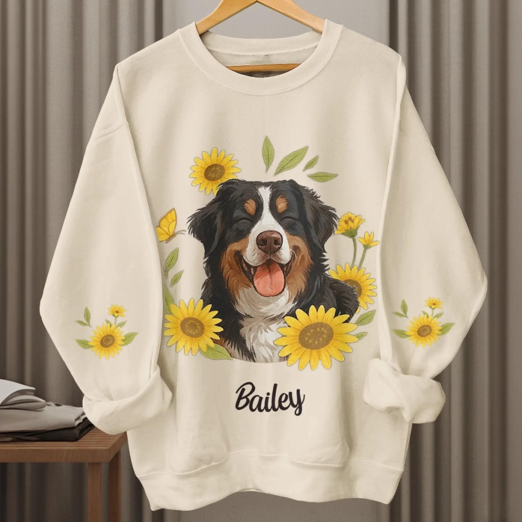 Custom Photo Unisex Sweatshirt, Hoodie With Design On Sleeve - Personalized Birthday Gifts For Dog Cat Lovers, Dog Dad And Mom, Cat Owners - Blooming With Dog Joy