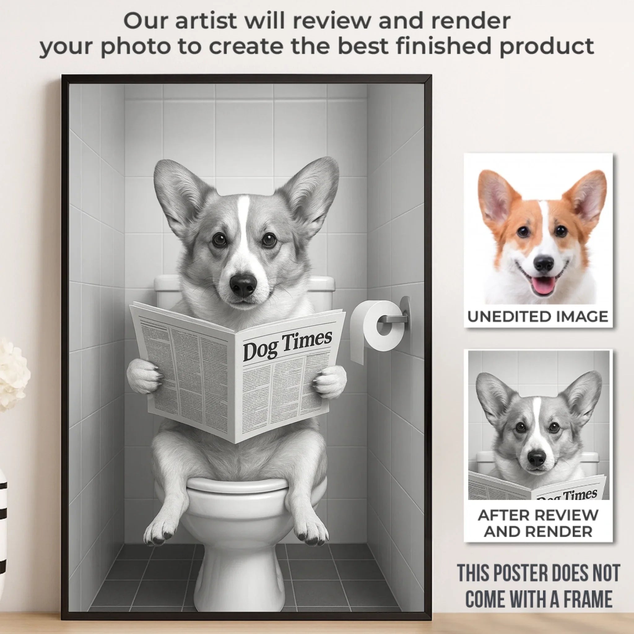 Custom Photo Bathroom Vertical Poster - Personalized Birthday Gifts For Dog Cat Lovers, Dog Dad And Mom, Cat Owners - Do Not Disturb, I’m Reading The Dog Times