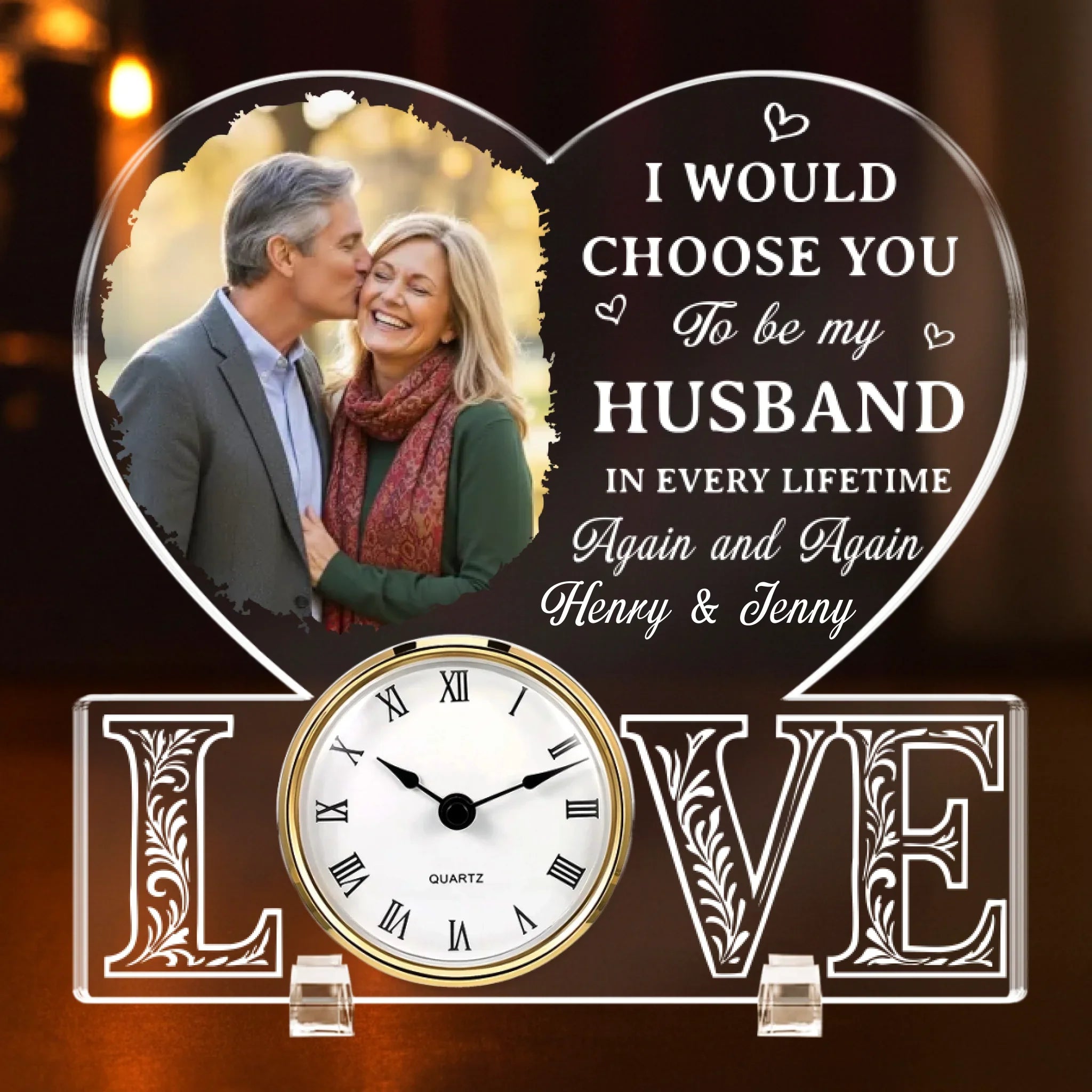 Custom Photo Acrylic Desk Clock - Personalized Anniversary Wedding Gifts For Husband And Wife, Him And Her - You Make Everything Feel Right