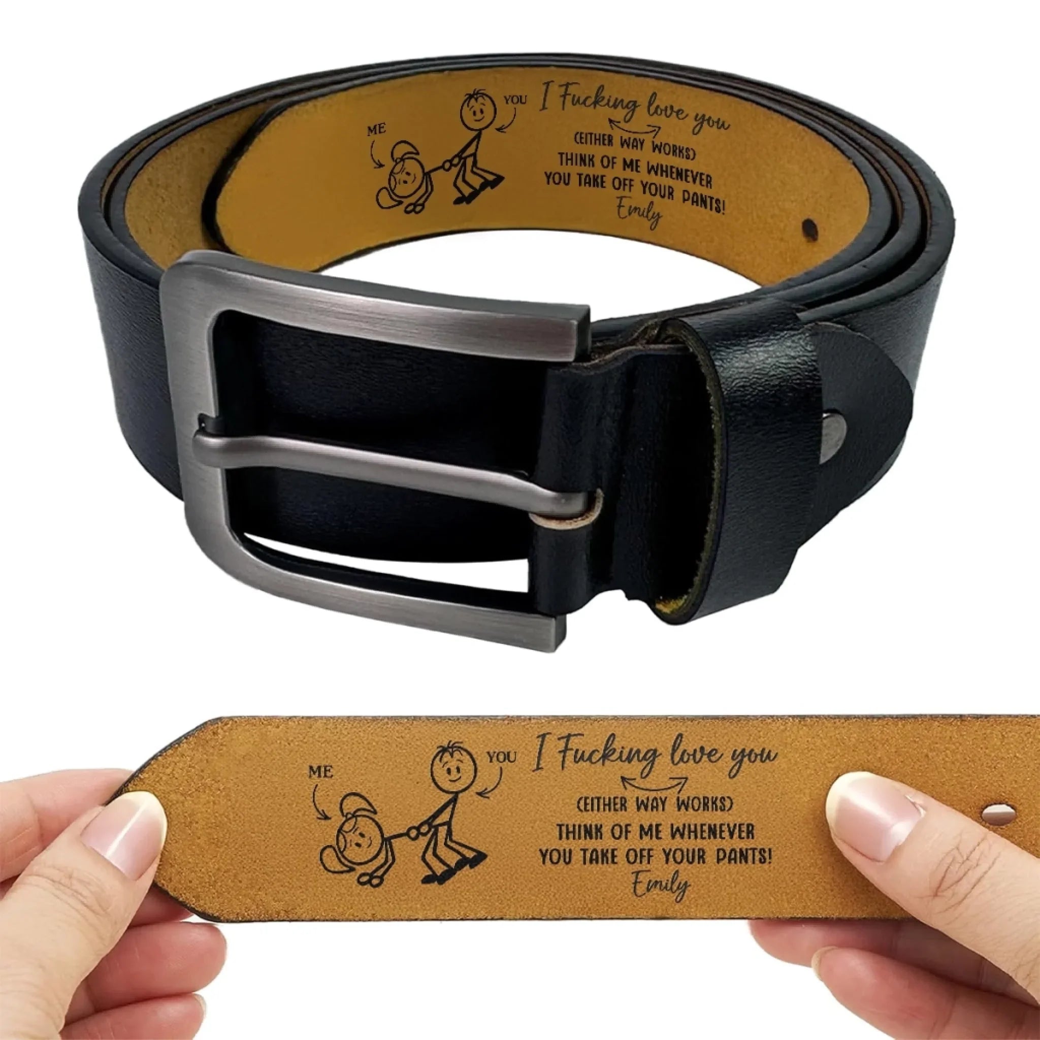 Custom Engraved Leather Belt - Personalized Anniversary Wedding Gifts For Husband And Wife, Him And Her - You Make Life Feel Gentle