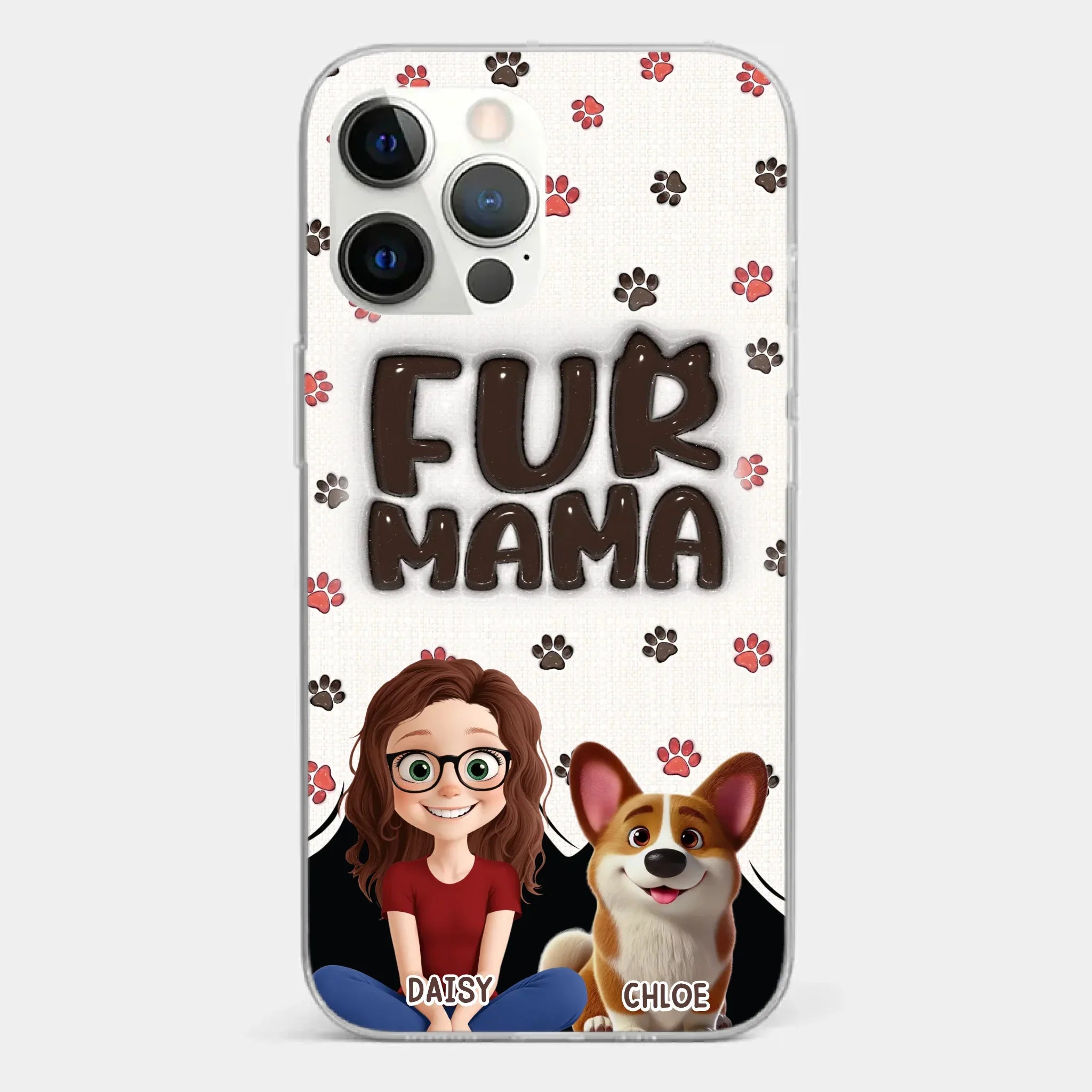 Custom 3D Inflated Effect Printed Clear Phone Case - Personalized Birthday Gifts For Dog Cat Lovers, Dog Dad And Mom, Cat Owners - Love Grows With Fur Around