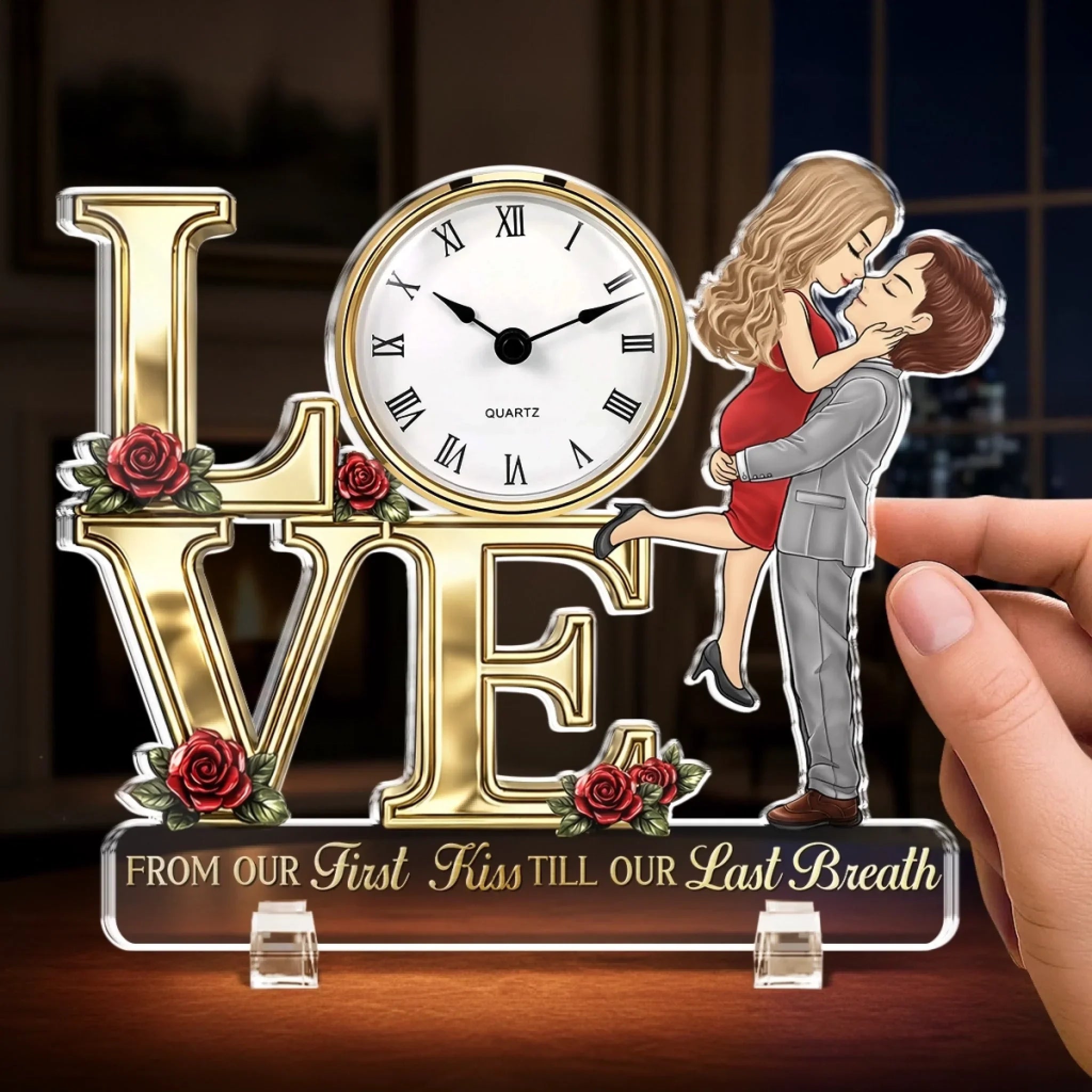 Custom Acrylic Desk Clock - Personalized Anniversary Wedding Gifts For Husband And Wife, Him And Her - Side By Side Always