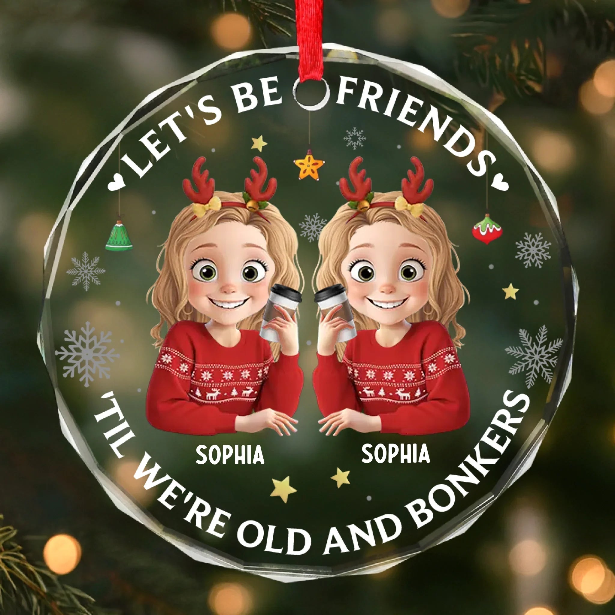 Custom Circle Glass Ornament - Personalized Christmas Best Friend Birthday Gifts For Women, Besties, Sisters, BFF - Together Since Forever