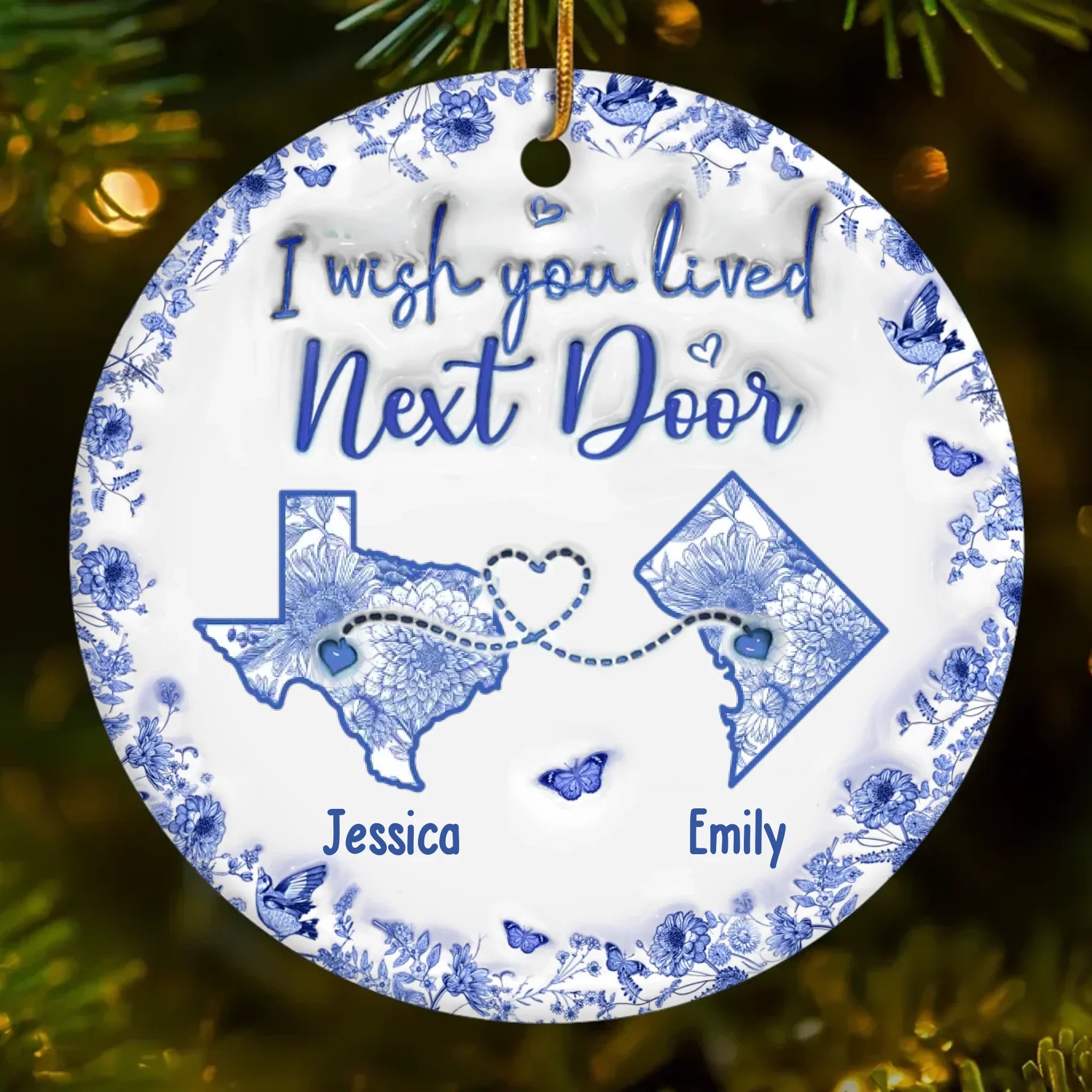 Custom Long Distance Ceramic Ornament - Personalized Best Friend Christmas Birthday Gifts For Women, Besties, Sisters, BFF - Connected By Heart No Matter The Miles