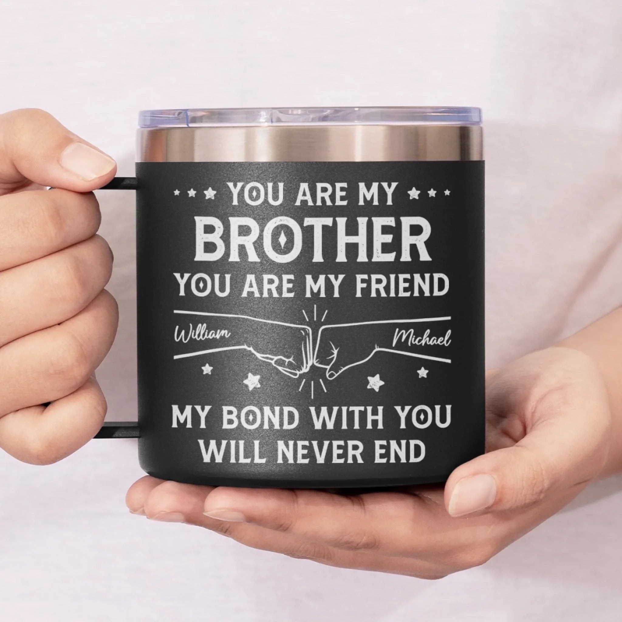 Custom 14oz Stainless Steel Tumbler With Handle - Personalized Birthday Gifts For Dad, Brother, Sister, Kids - Love In Every Sip