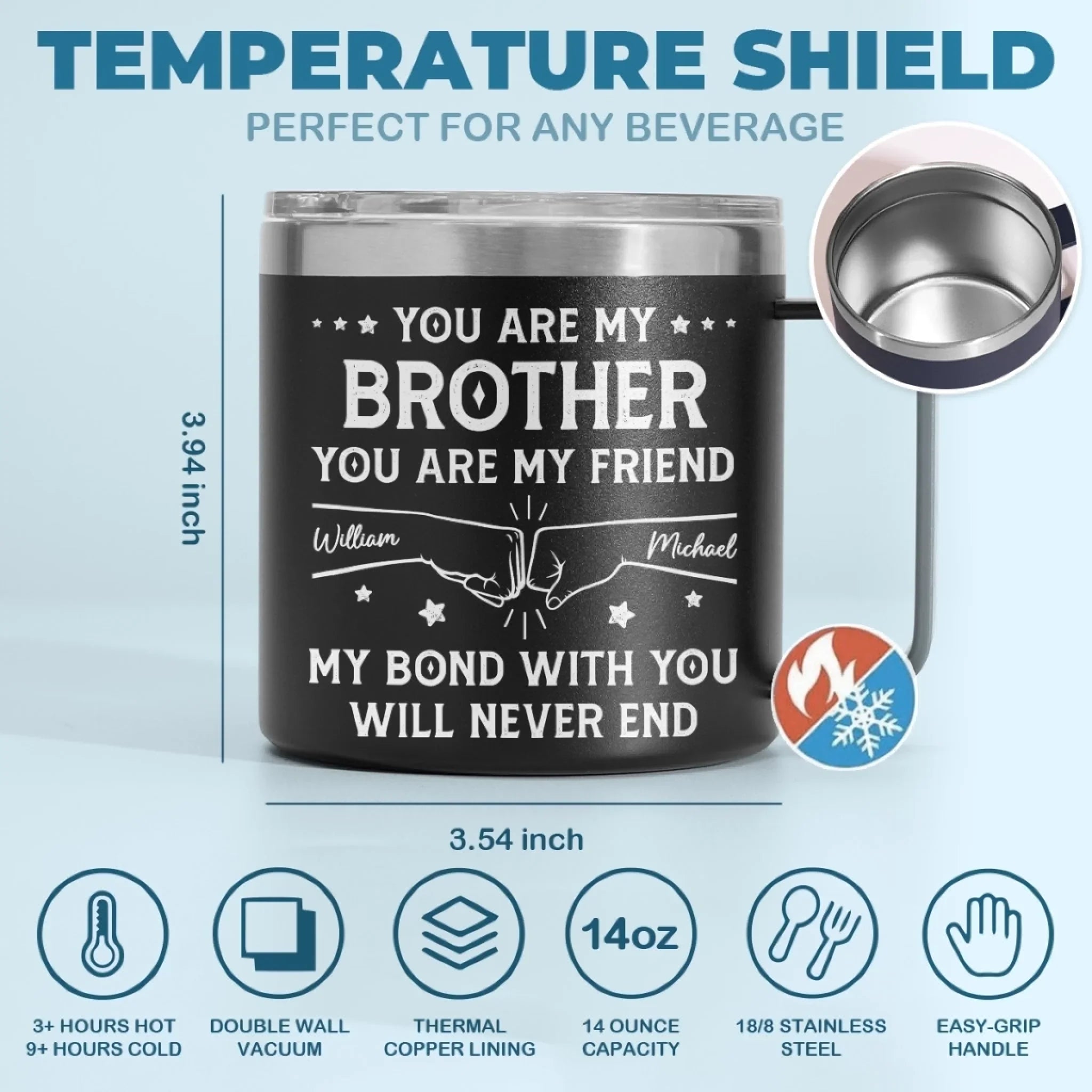 Custom 14oz Stainless Steel Tumbler With Handle - Personalized Birthday Gifts For Dad, Brother, Sister, Kids - Love In Every Sip