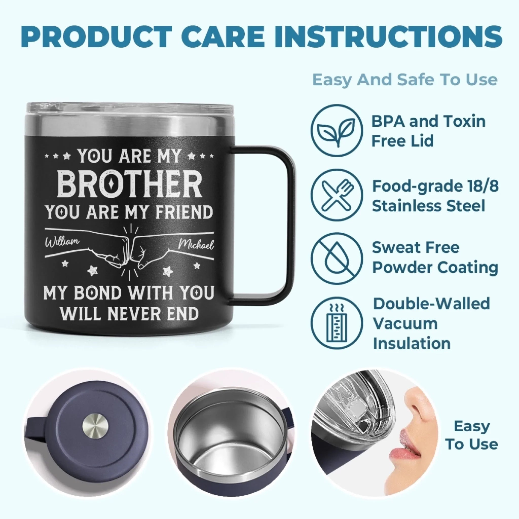 Custom 14oz Stainless Steel Tumbler With Handle - Personalized Birthday Gifts For Dad, Brother, Sister, Kids - Love In Every Sip