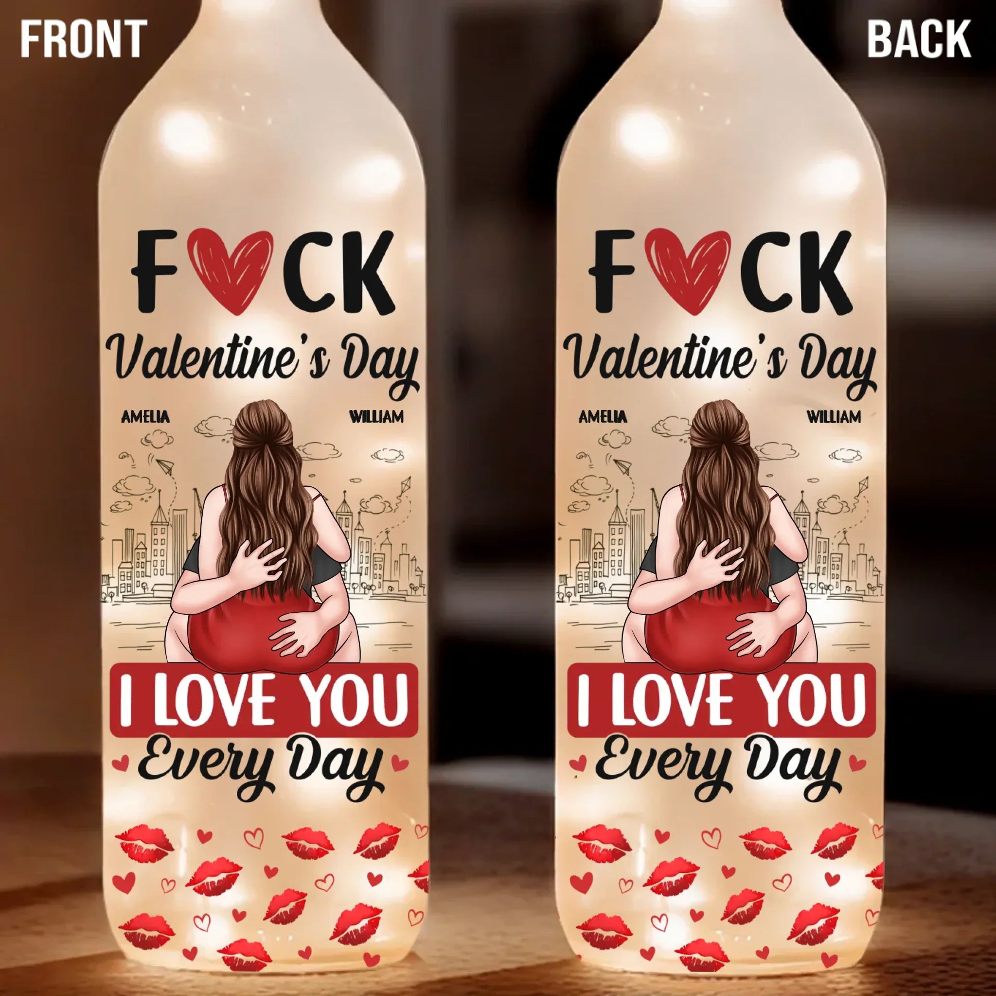 Every Day With You Feels Like Valentine’s Day - Couple Personalized Custom Bottle Lamp - Gift For Husband Wife, Anniversary