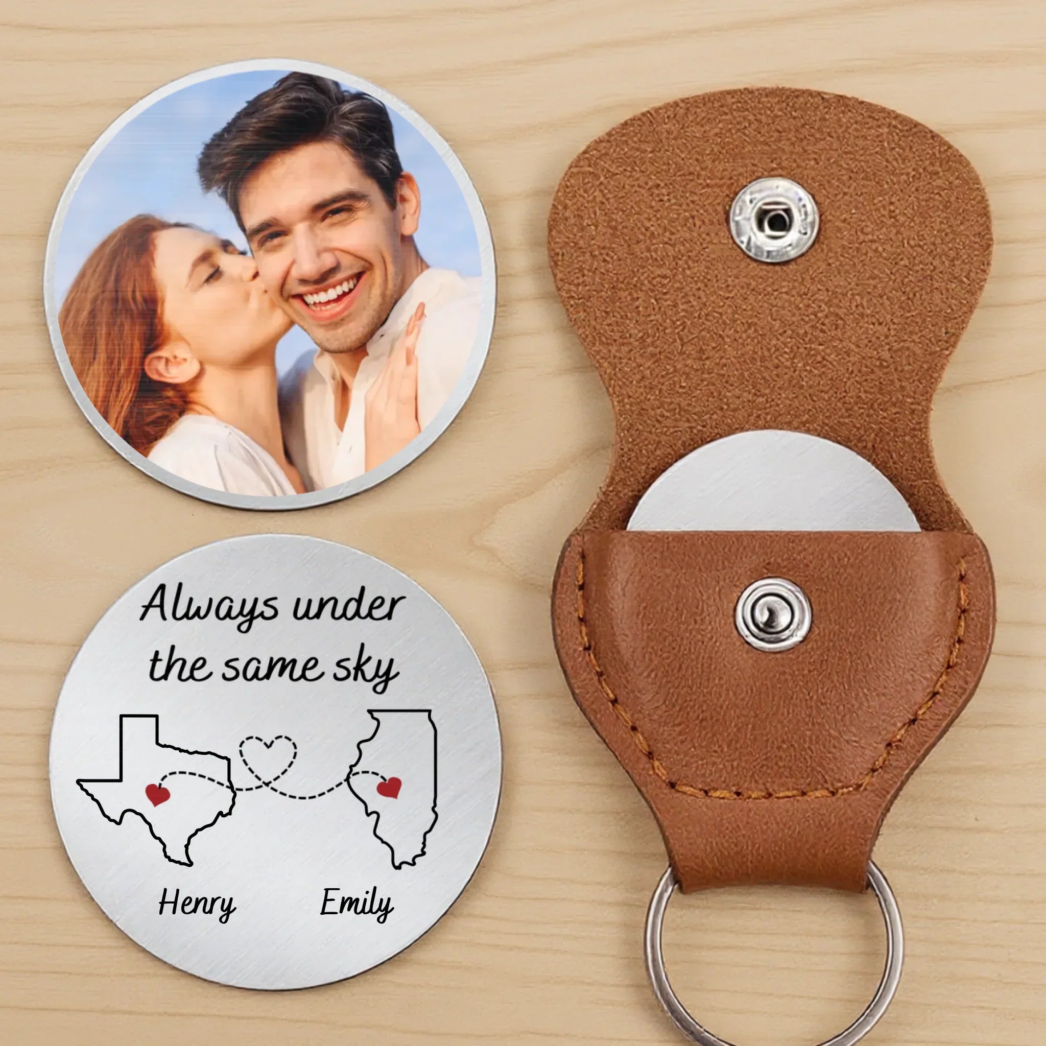 Custom Photo Love Knows No Distance - Couple Personalized Custom Pocket Hug - Gift For Husband Wife, Anniversary