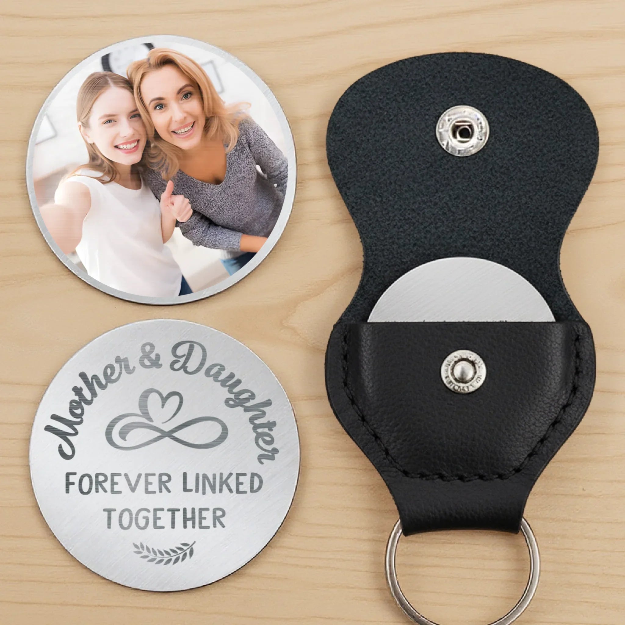 Custom Photo Connected By Heart, Always - Family Personalized Custom Pocket Hug - Mother's Day, Gift For Mom, Grandma