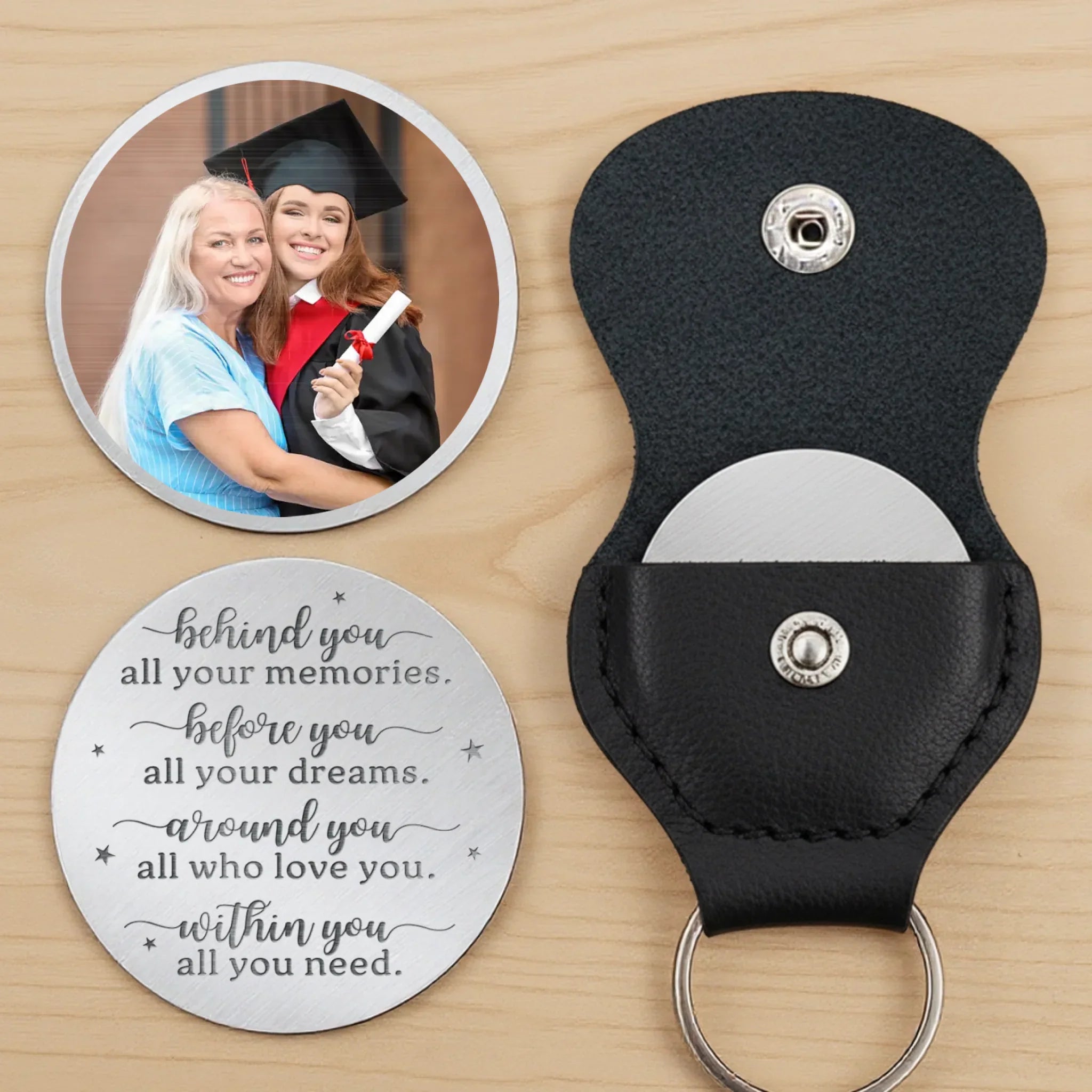 Custom Photo Caps Off To Your Journey - Family Personalized Custom Pocket Hug - Graduation Gift For Family Members, Siblings, Brothers, Sisters
