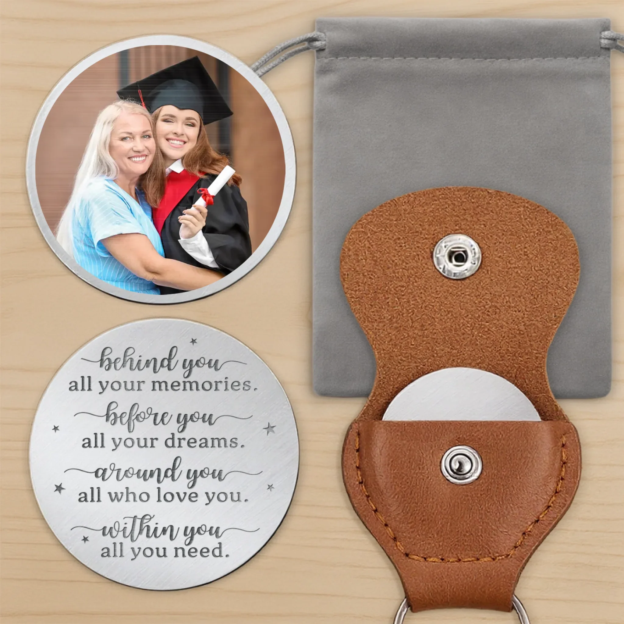Custom Photo Caps Off To Your Journey - Family Personalized Custom Pocket Hug - Graduation Gift For Family Members, Siblings, Brothers, Sisters