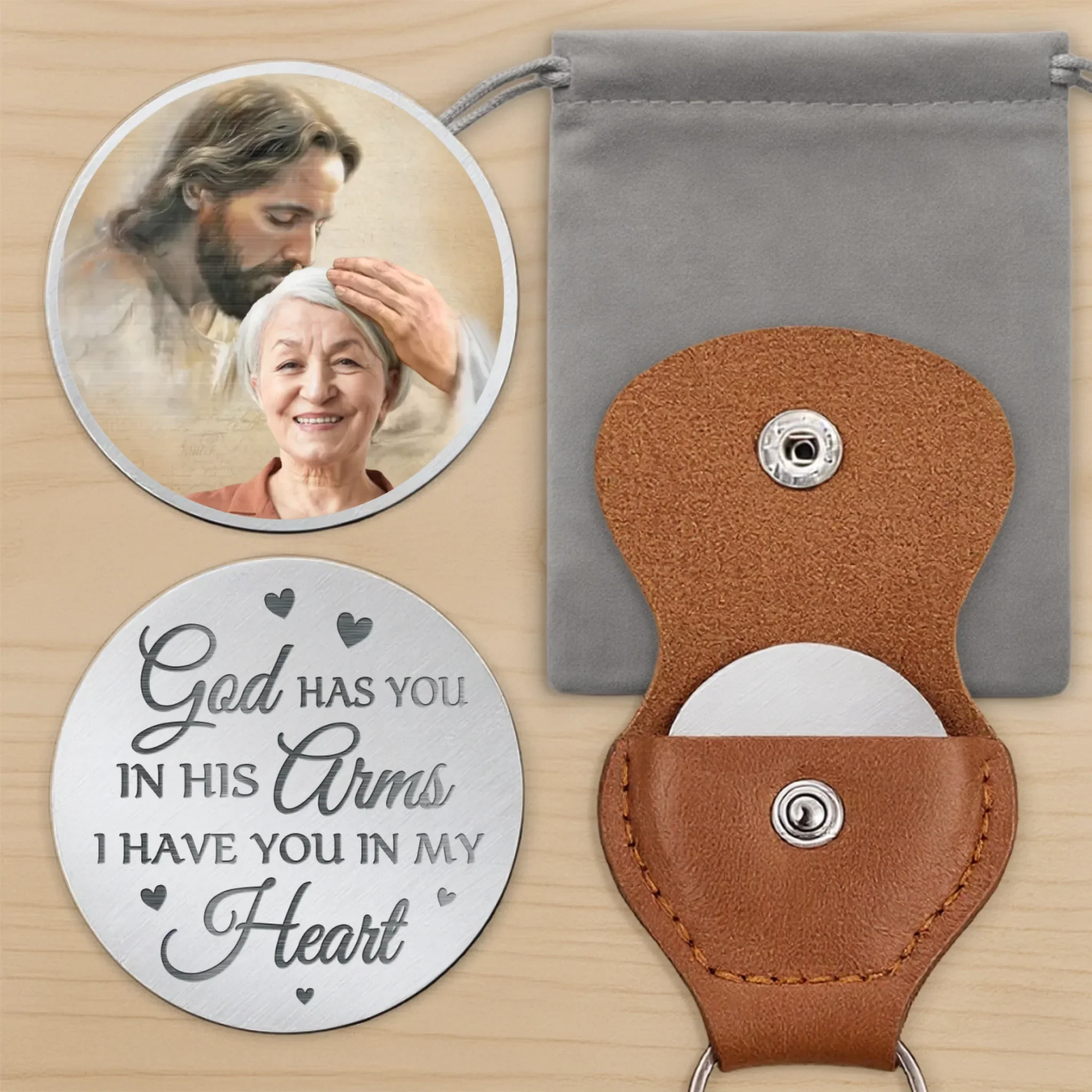 Custom Photo Love Never Ends, It Just Transforms - Memorial Personalized Custom Pocket Hug - Sympathy Gift For Family Members