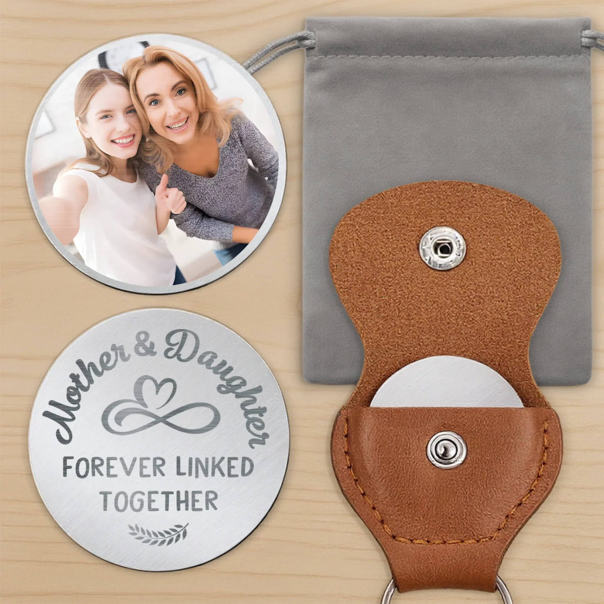 Custom Photo Connected By Heart, Always - Family Personalized Custom Pocket Hug - Mother's Day, Gift For Mom, Grandma