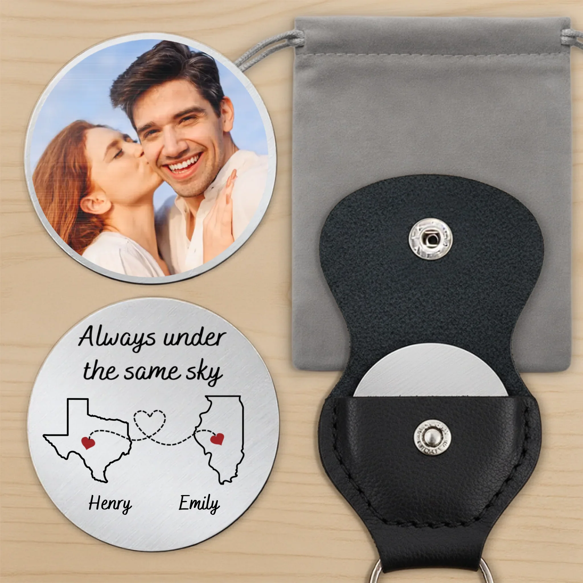 Custom Photo Love Knows No Distance - Couple Personalized Custom Pocket Hug - Gift For Husband Wife, Anniversary