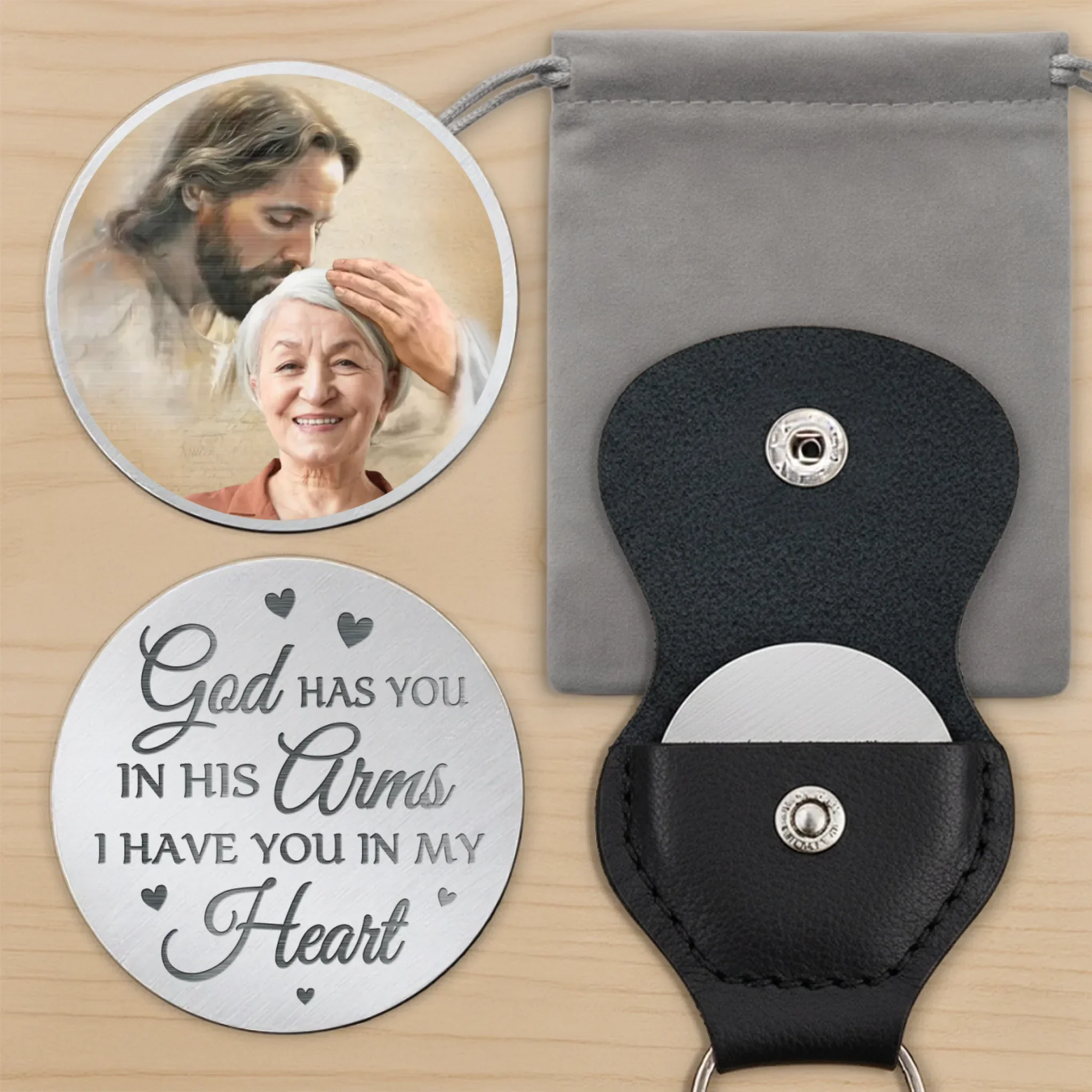 Custom Photo Love Never Ends, It Just Transforms - Memorial Personalized Custom Pocket Hug - Sympathy Gift For Family Members