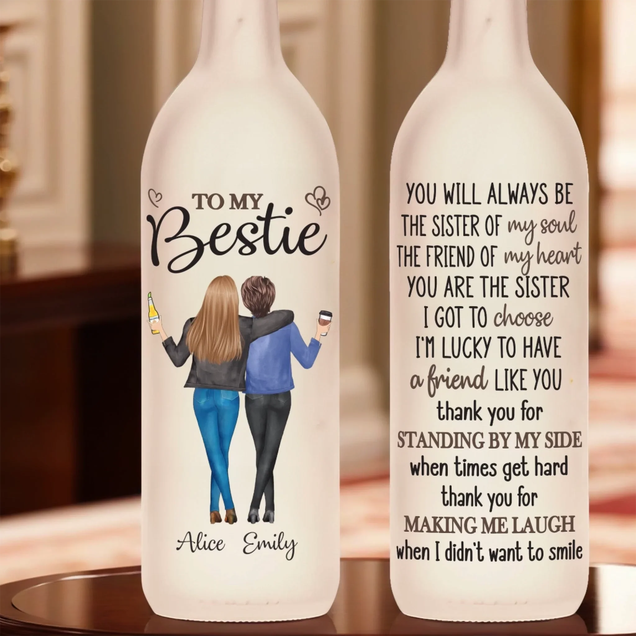 Laughter Is Our Language - Bestie Personalized Custom Bottle Lamp - Gift For Best Friends, BFF, Sisters