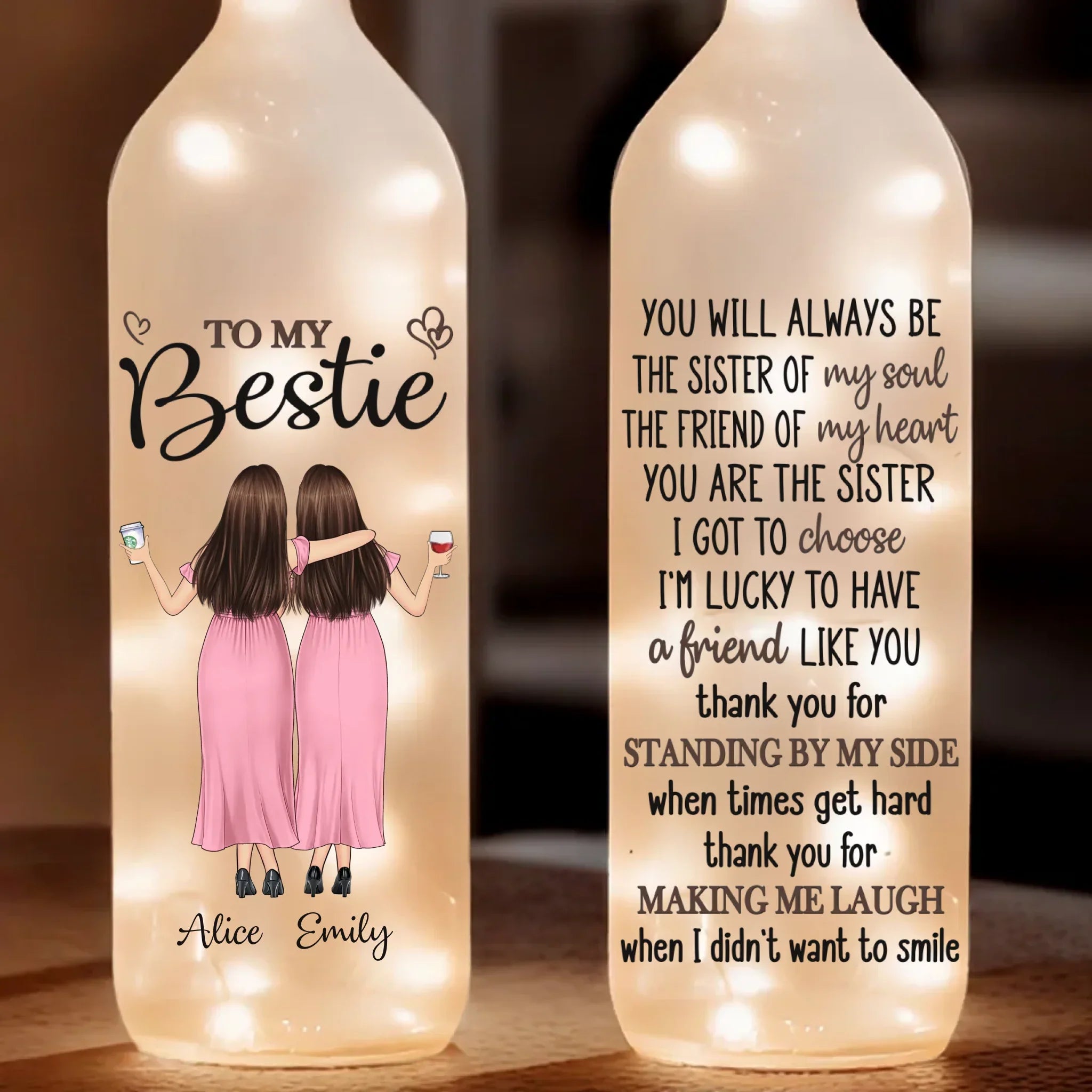 Laughter Is Our Language - Bestie Personalized Custom Bottle Lamp - Gift For Best Friends, BFF, Sisters