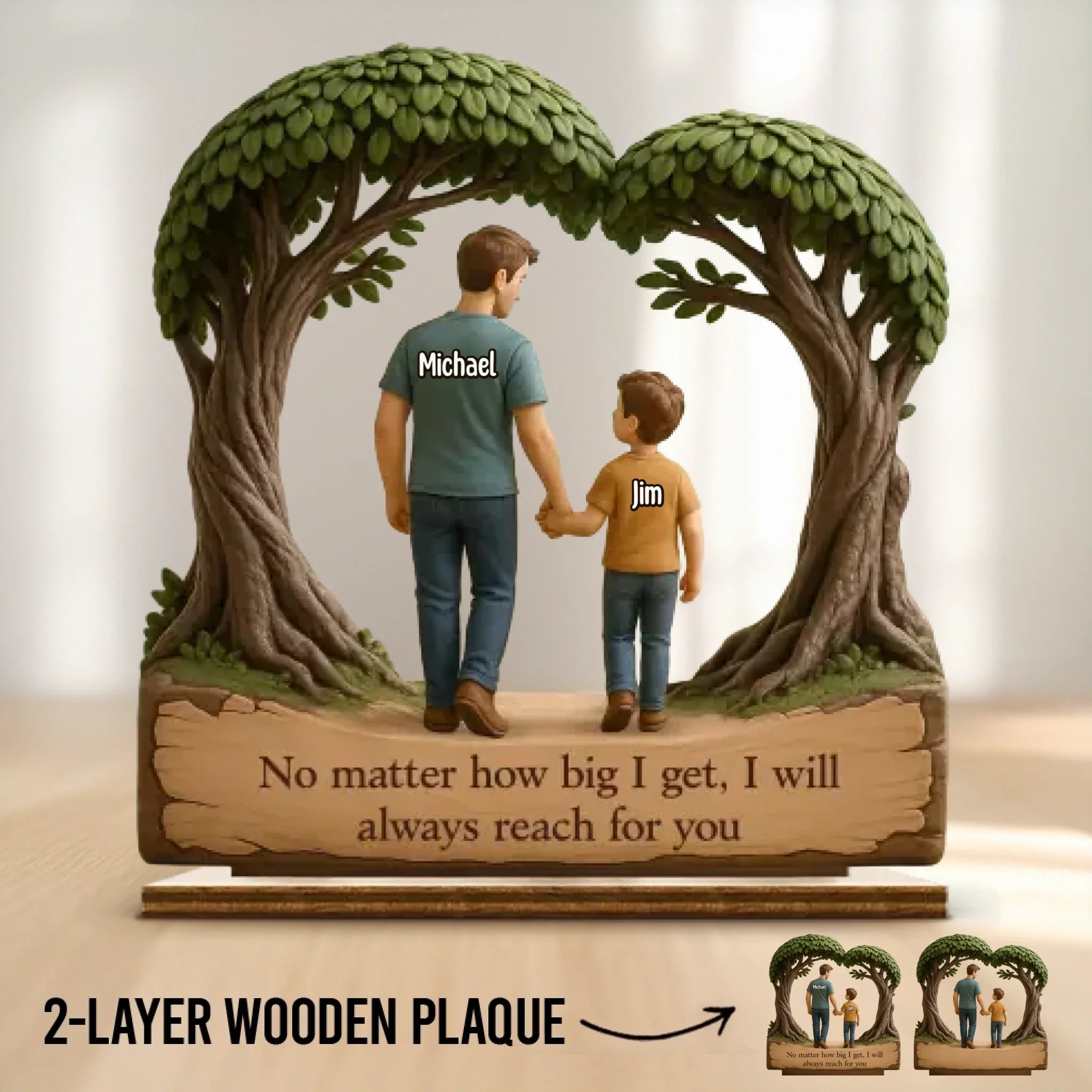 Still Growing, Still Holding On - Family Personalized Custom Shaped 2-Layered Wooden Plaque With Flat Stand - Father's Day, House Warming Gift For Dad, Grandpa