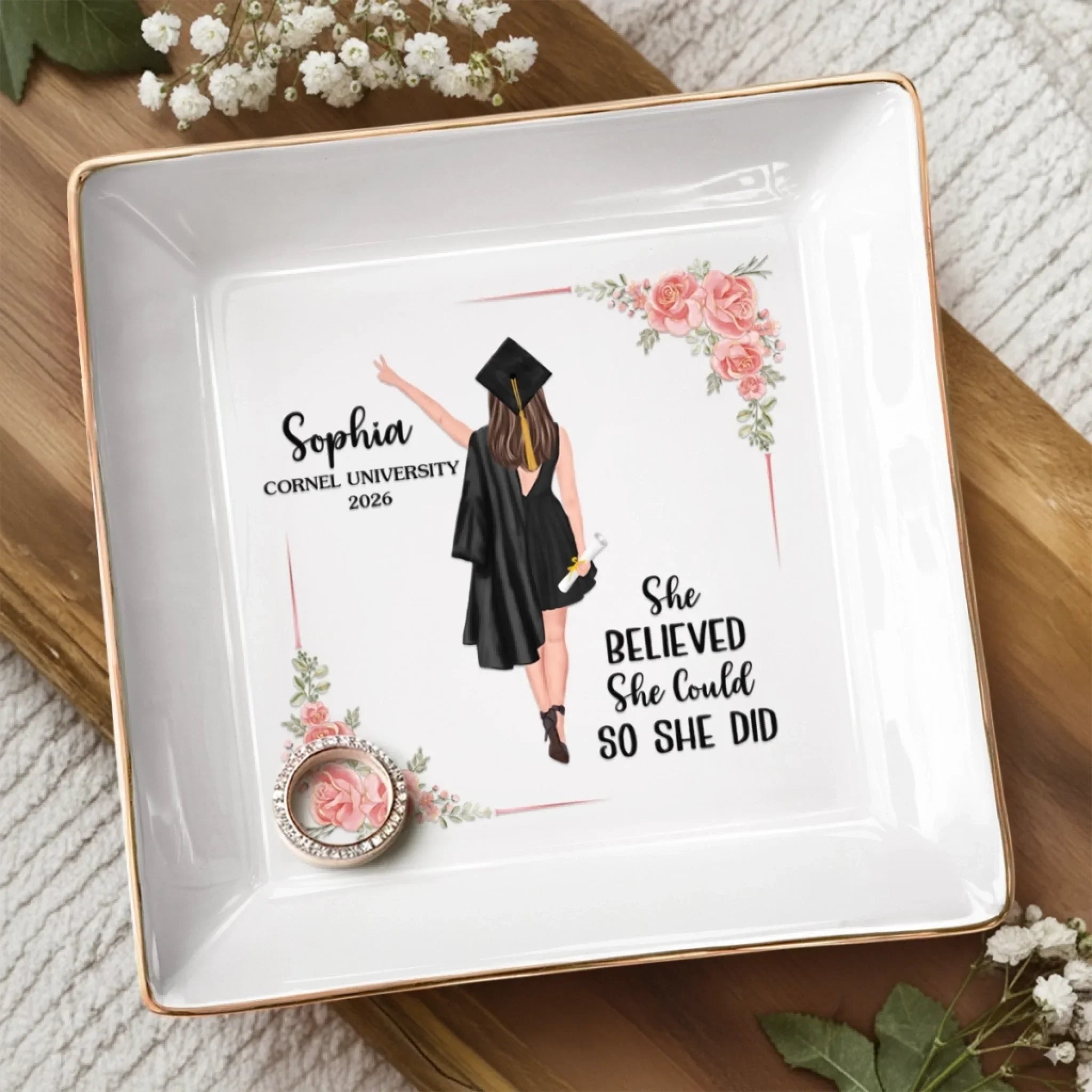 A Sweet Ending To The New Beginning - Family Personalized Custom Jewelry Dish - Graduation Gift For Family Members, Siblings, Brothers, Sisters