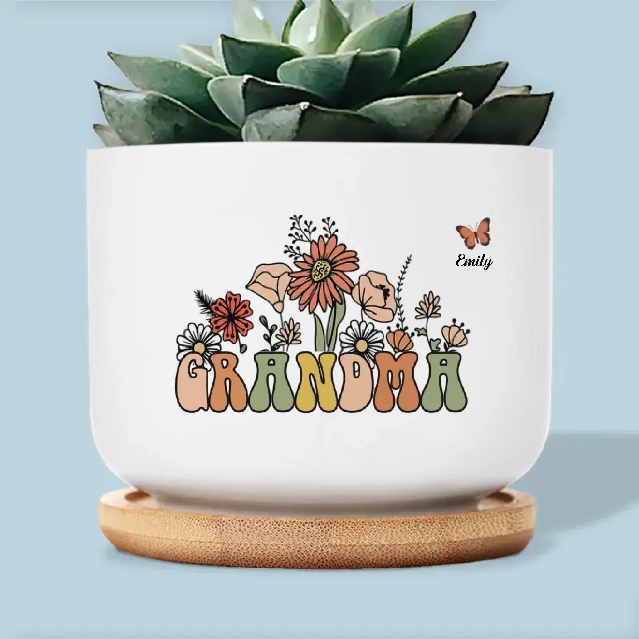 Grandma's Love Blossoms In Our Hearts - Family Personalized Custom Home Decor Ceramic Plant Pot - Mother's Day, House Warming Gift For Mom, Grandma