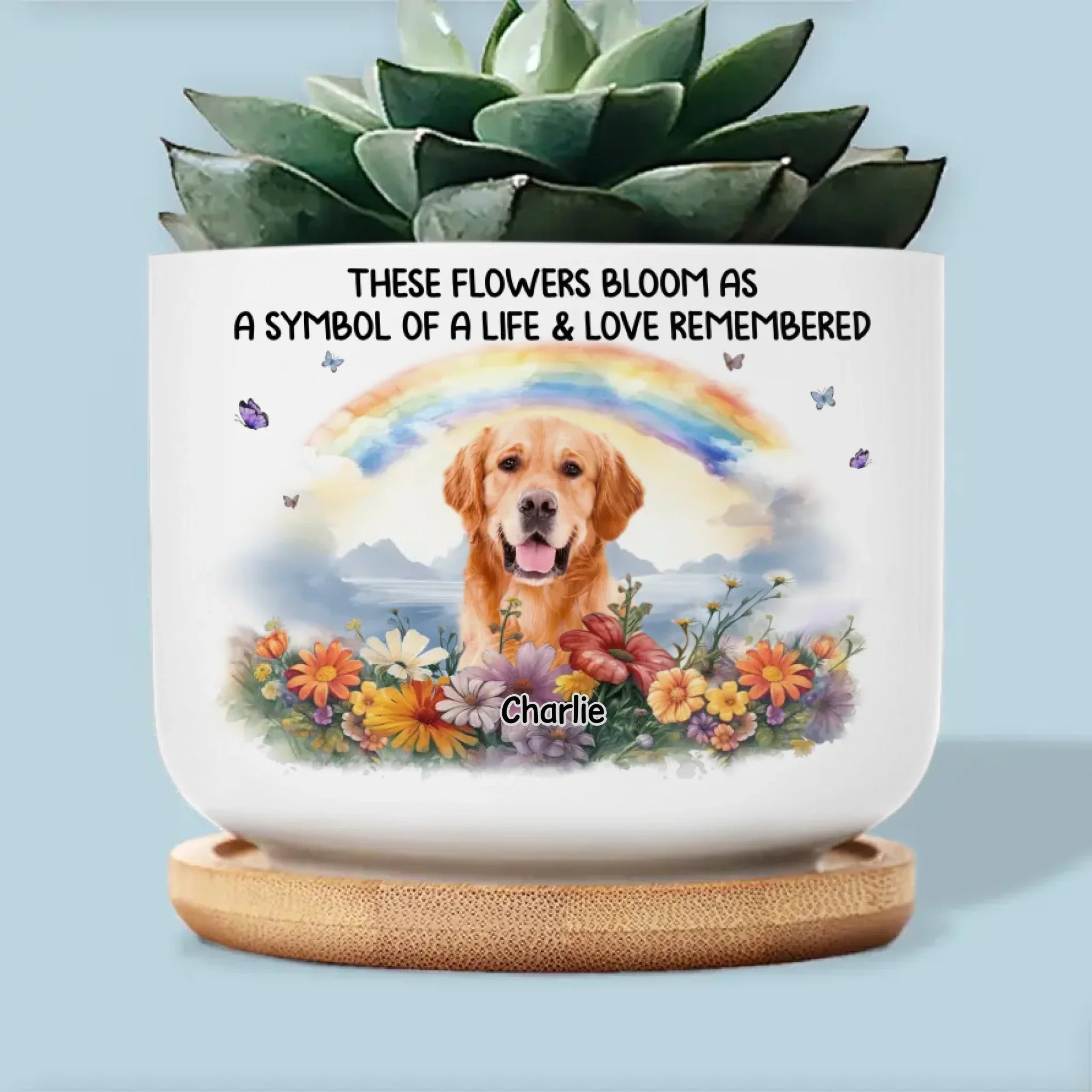 Custom Photo A Piece Of My Heart Is At The Rainbow Bridge - Memorial Personalized Custom Home Decor Ceramic Plant Pot - Sympathy Gift For Pet Owners, Pet Lovers