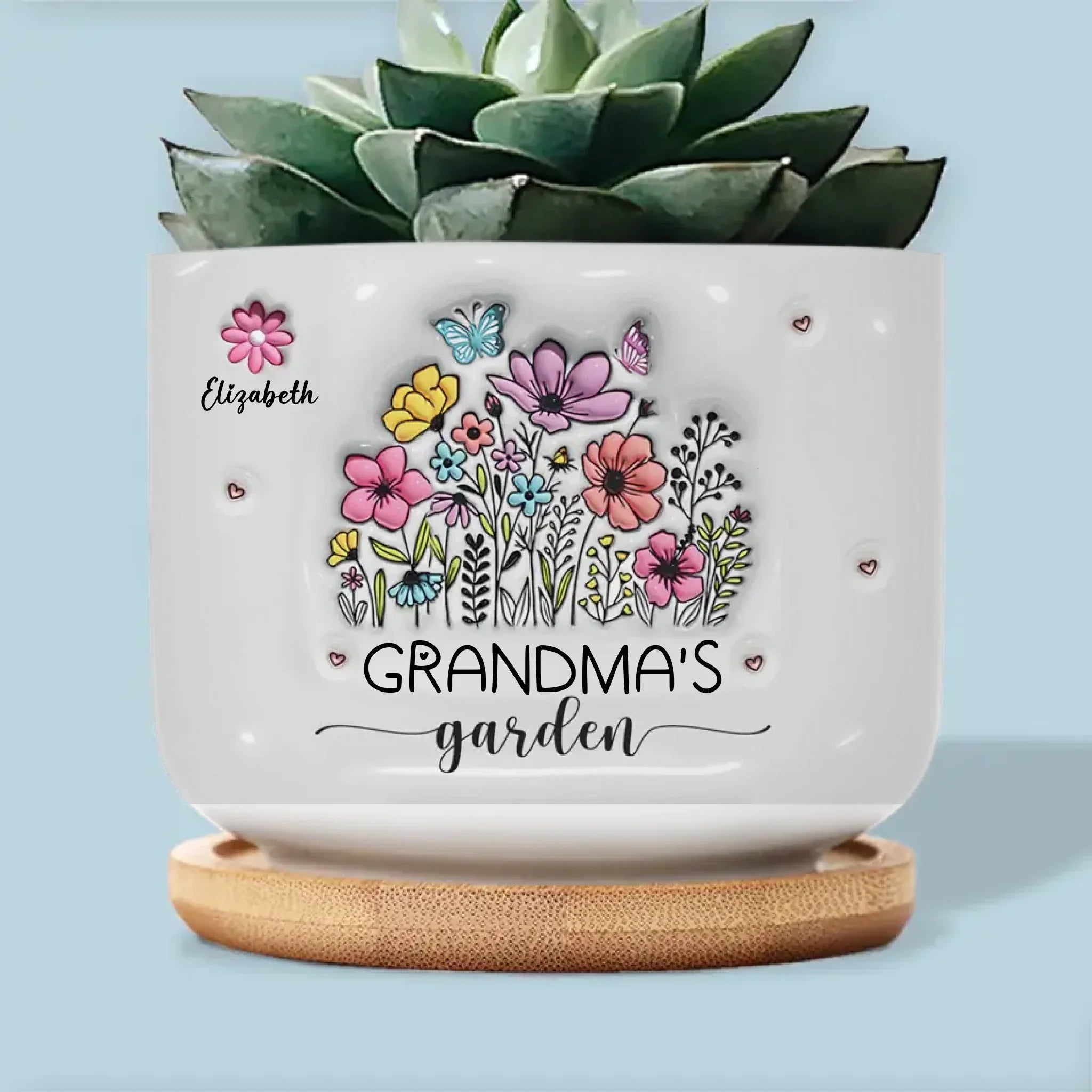 Flowers In Grandma's Garden - Family Personalized Custom 3D Inflated Effect Printed Home Decor Ceramic Plant Pot - House Warming Gift For Grandma