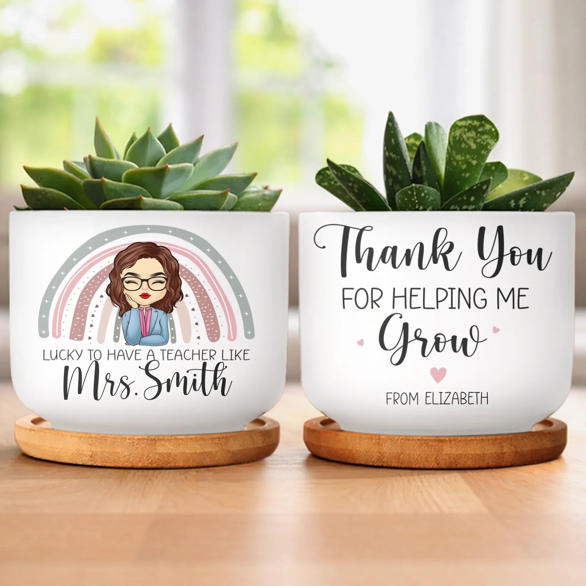 Thank You For Helping Me Grow - Teacher Personalized Custom Home Decor Ceramic Plant Pot - Gift For Teacher