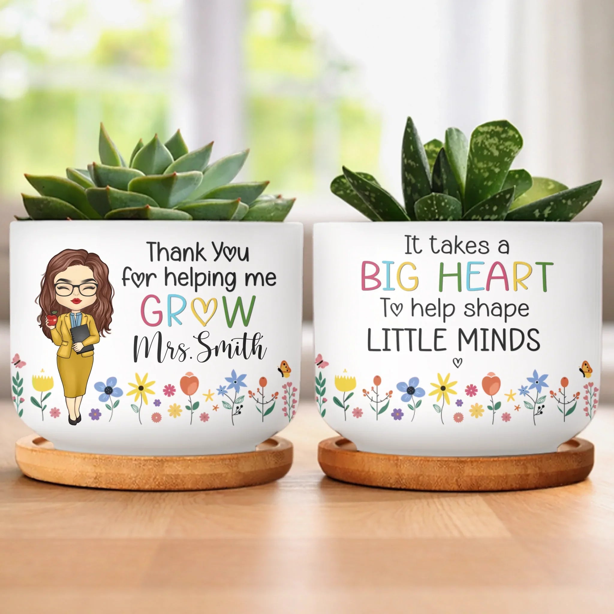 A Teacher Takes A Hand, Opens A Mind, And Touches A Heart - Teacher Personalized Custom Home Decor Ceramic Plant Pot - Gift For Teacher