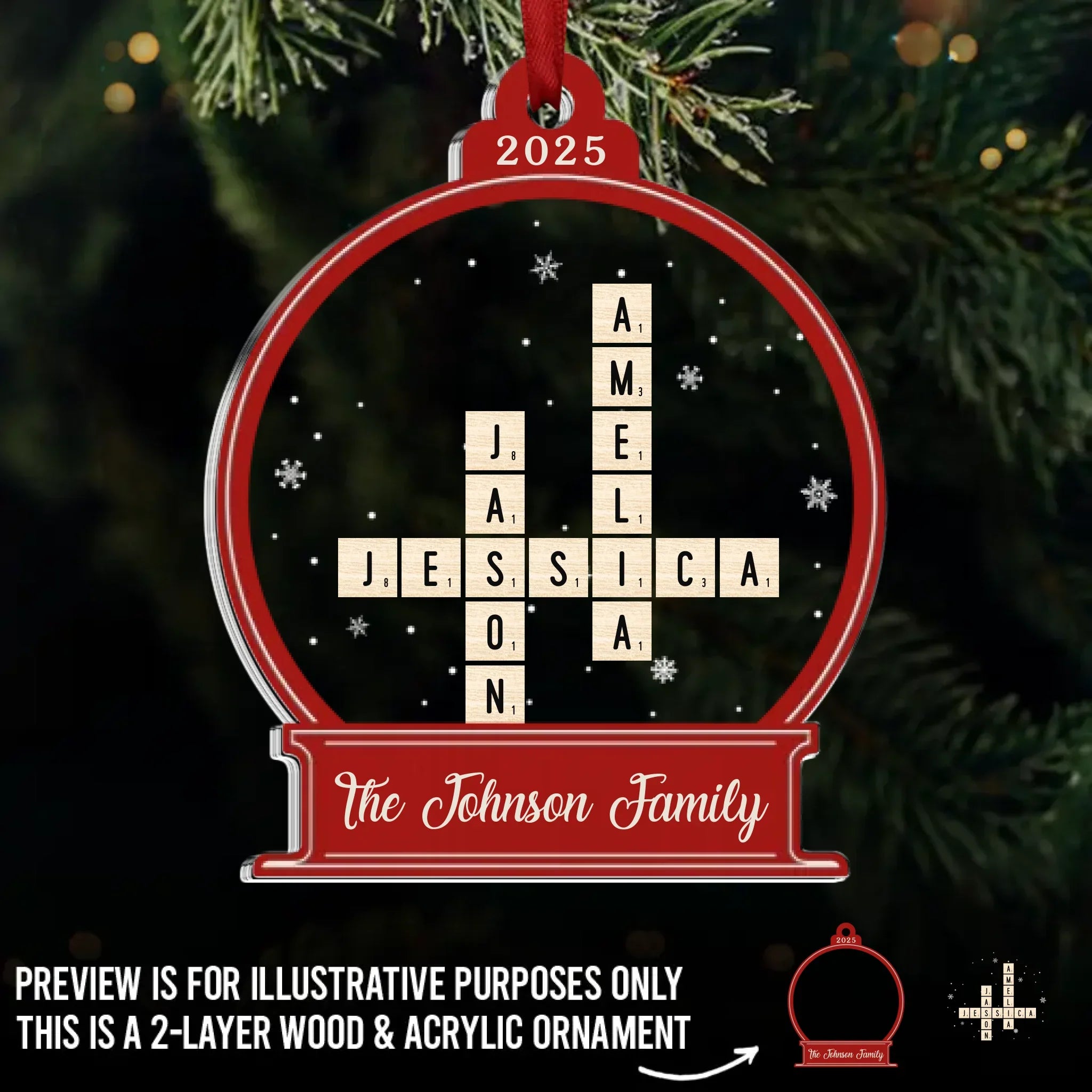 Custom Scrabble Wood & Acrylic Ornament - Personalized Christmas Birthday Gifts For Mom, Dad, Kids - Christmas Is Better Together