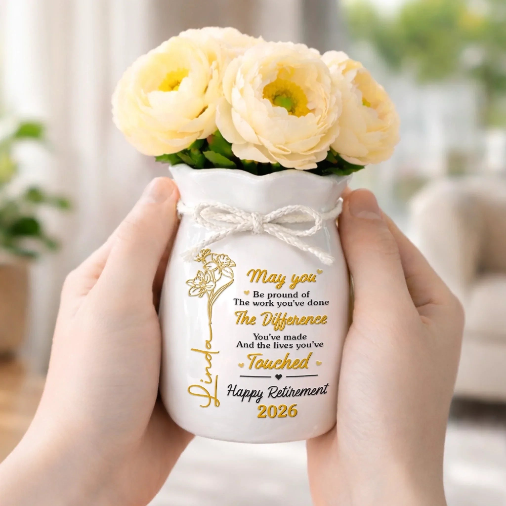 Custom Flower Vase With Ribbon - Personalized Retirement Gifts For Women, Men - Cheers To The Next Chapter