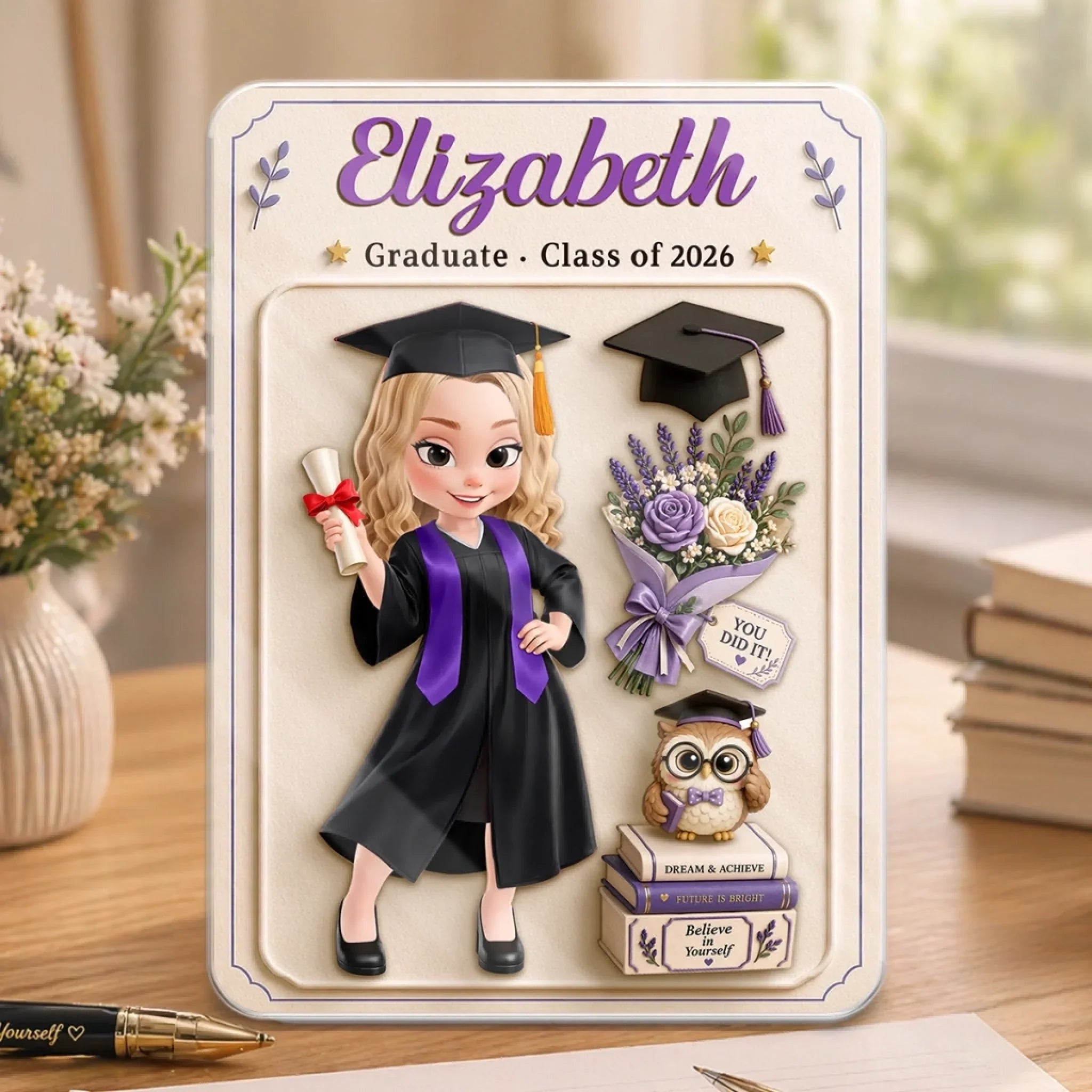 Custom Action Figure Acrylic Plaque - Personalized Graduation Gifts For Her - She Believed, She Achieved