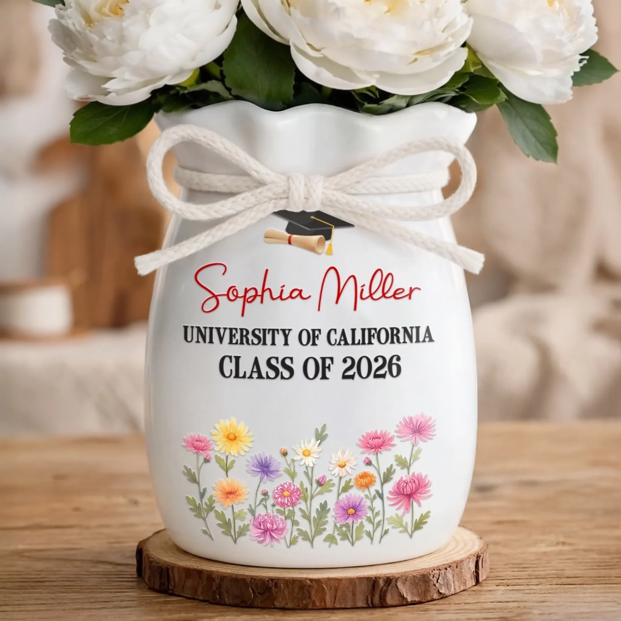 Custom Flower Vase With Ribbon - Personalized Graduation Gifts For Him, Her - A Garden Of Big Dreams