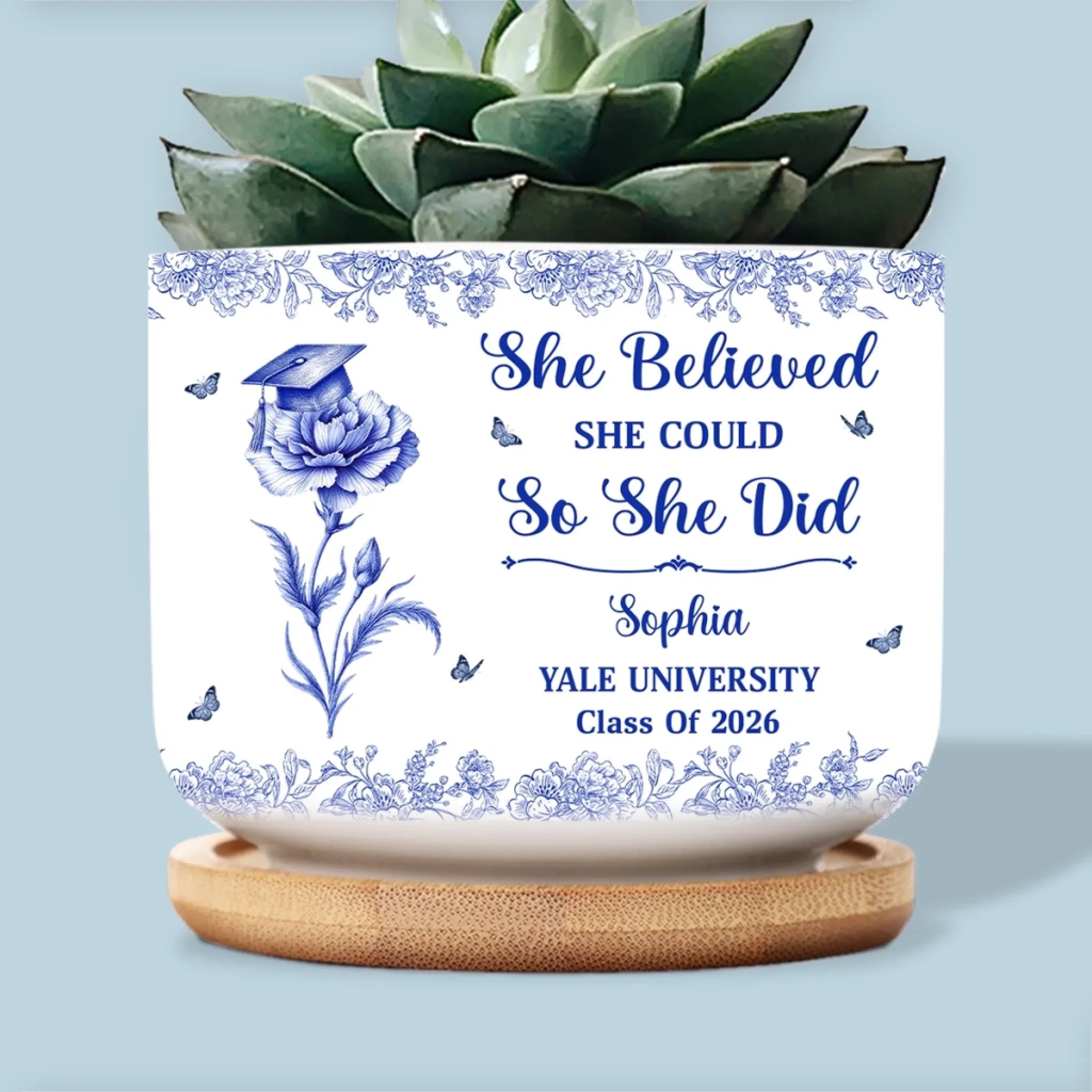 Custom Home Decor Ceramic Plant Pot - Personalized Graduation Gifts For Him, Her - Classy, Driven, Unstoppable