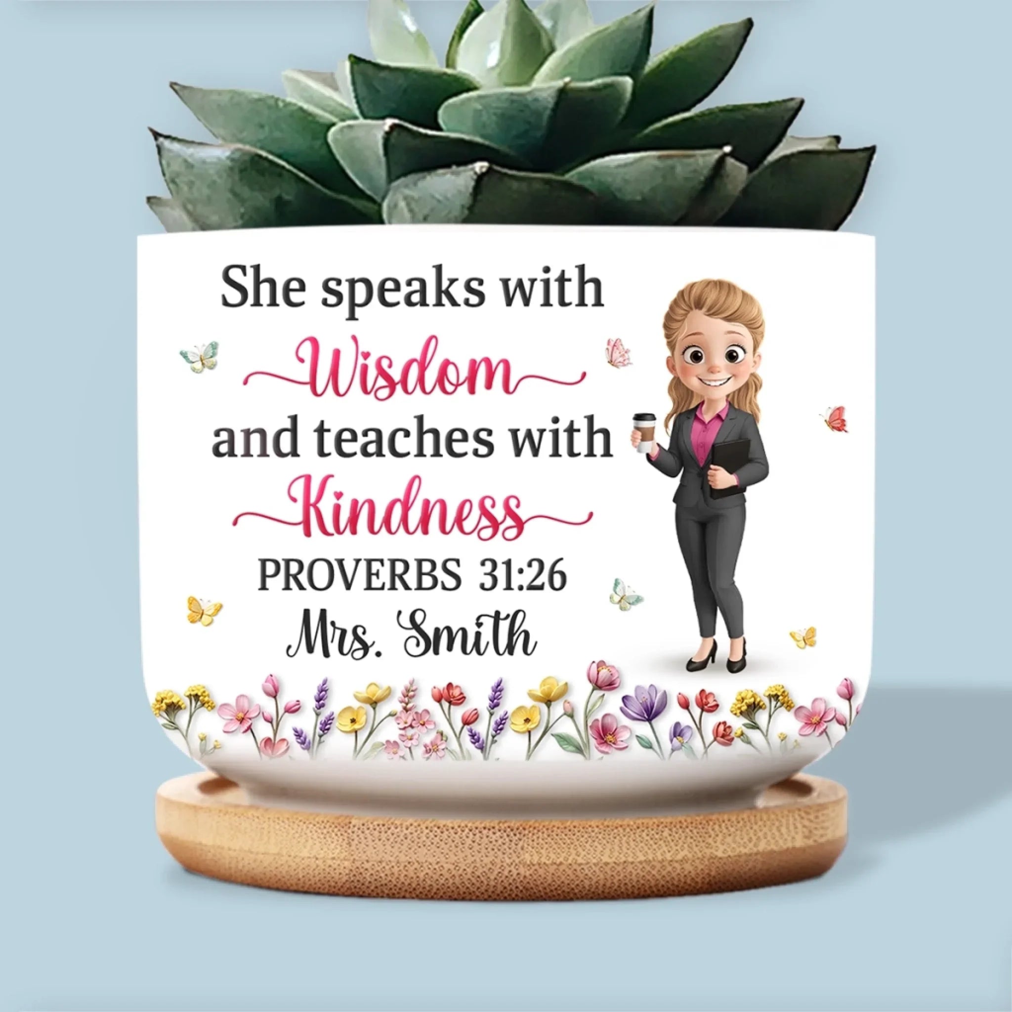 Custom Home Decor Ceramic Plant Pot - Personalized Birthday Gifts For Teachers - She Teaches With Kindness
