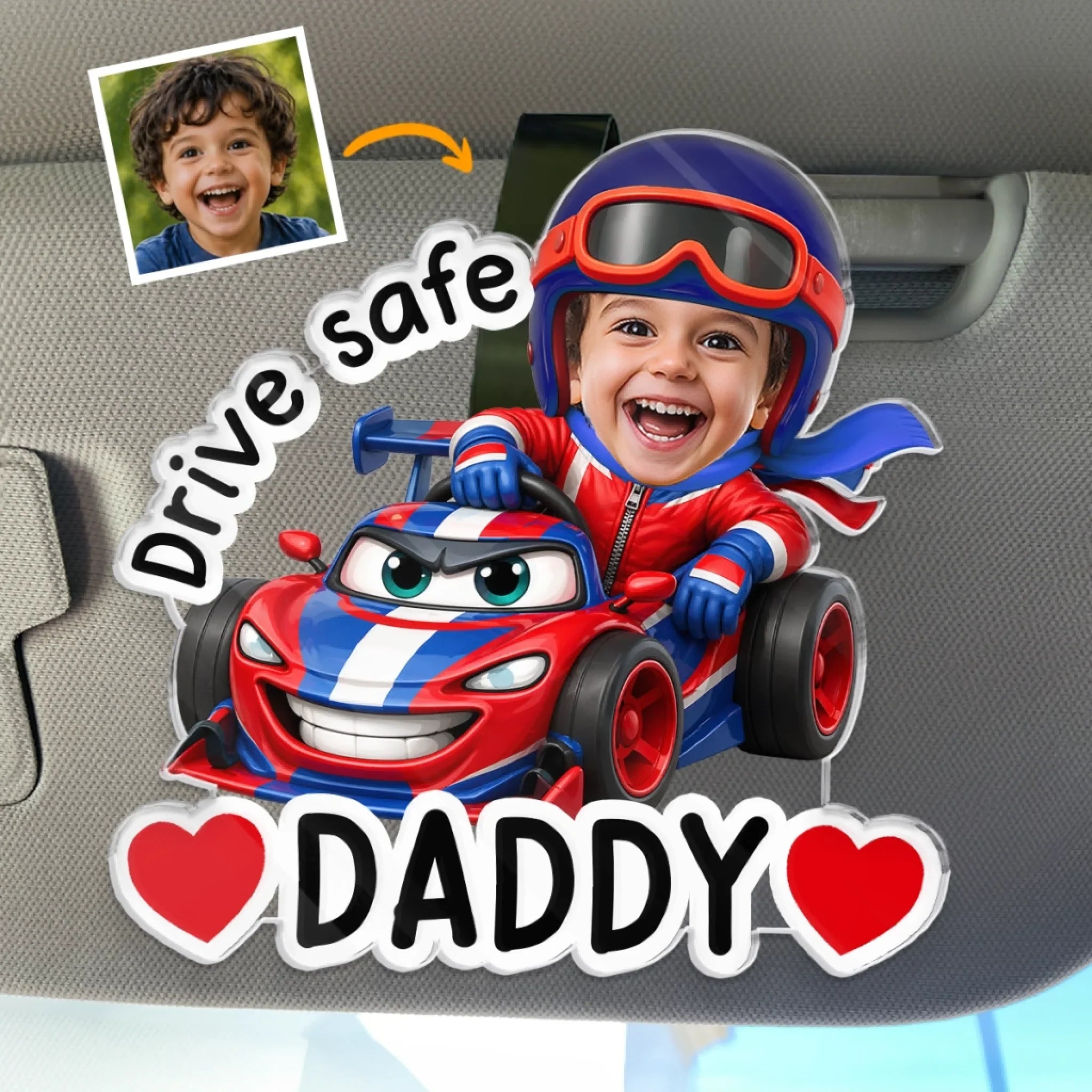 Custom Photo Acrylic Car Visor Clip - Personalized Father's Day Gifts For Dad, Grandpa - The Strongest Racer