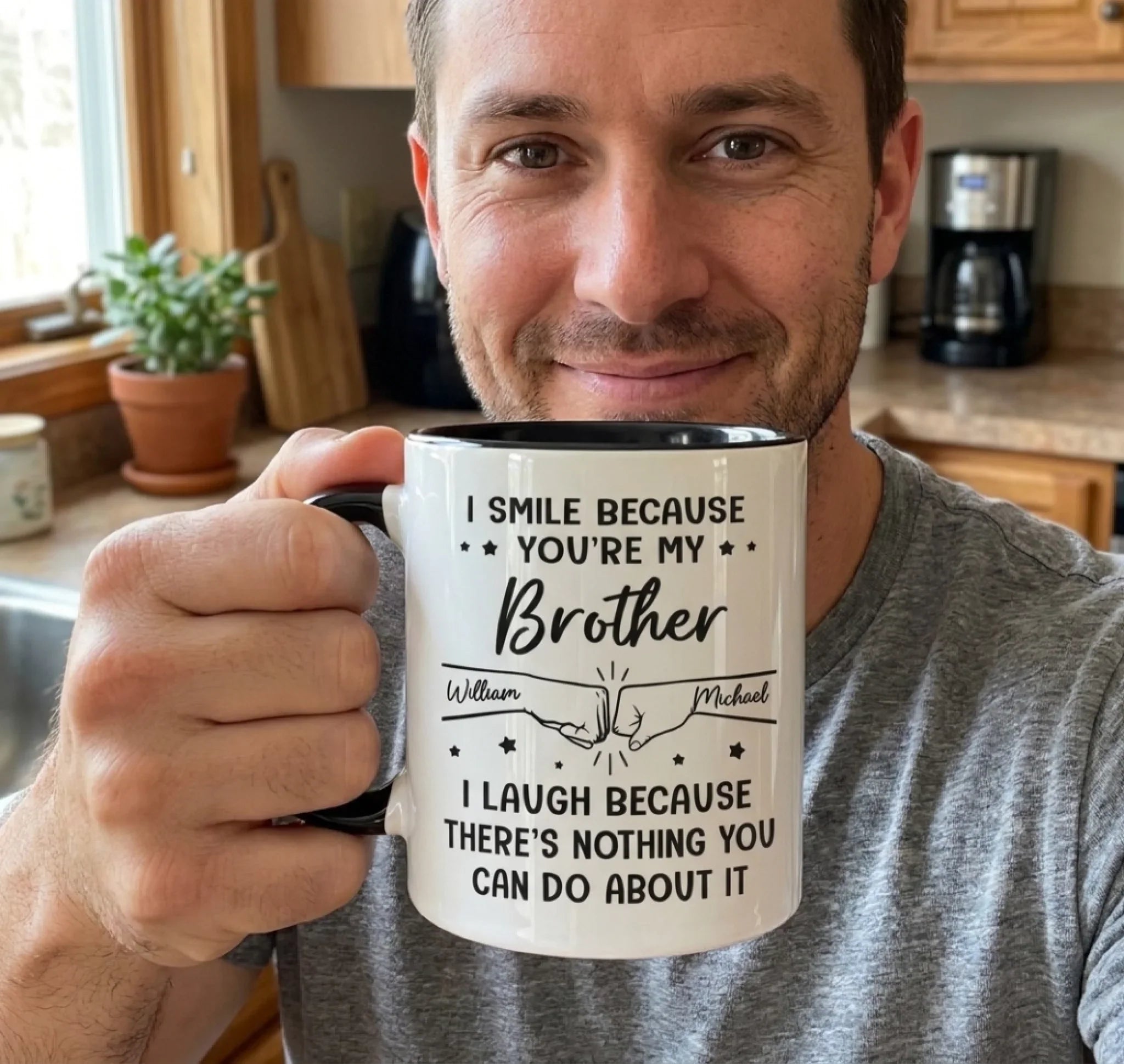 Custom Accent Mug - Personalized Birthday Gifts For Mom, Dad, Brother, Sister - I Smile Because You're My Brother
