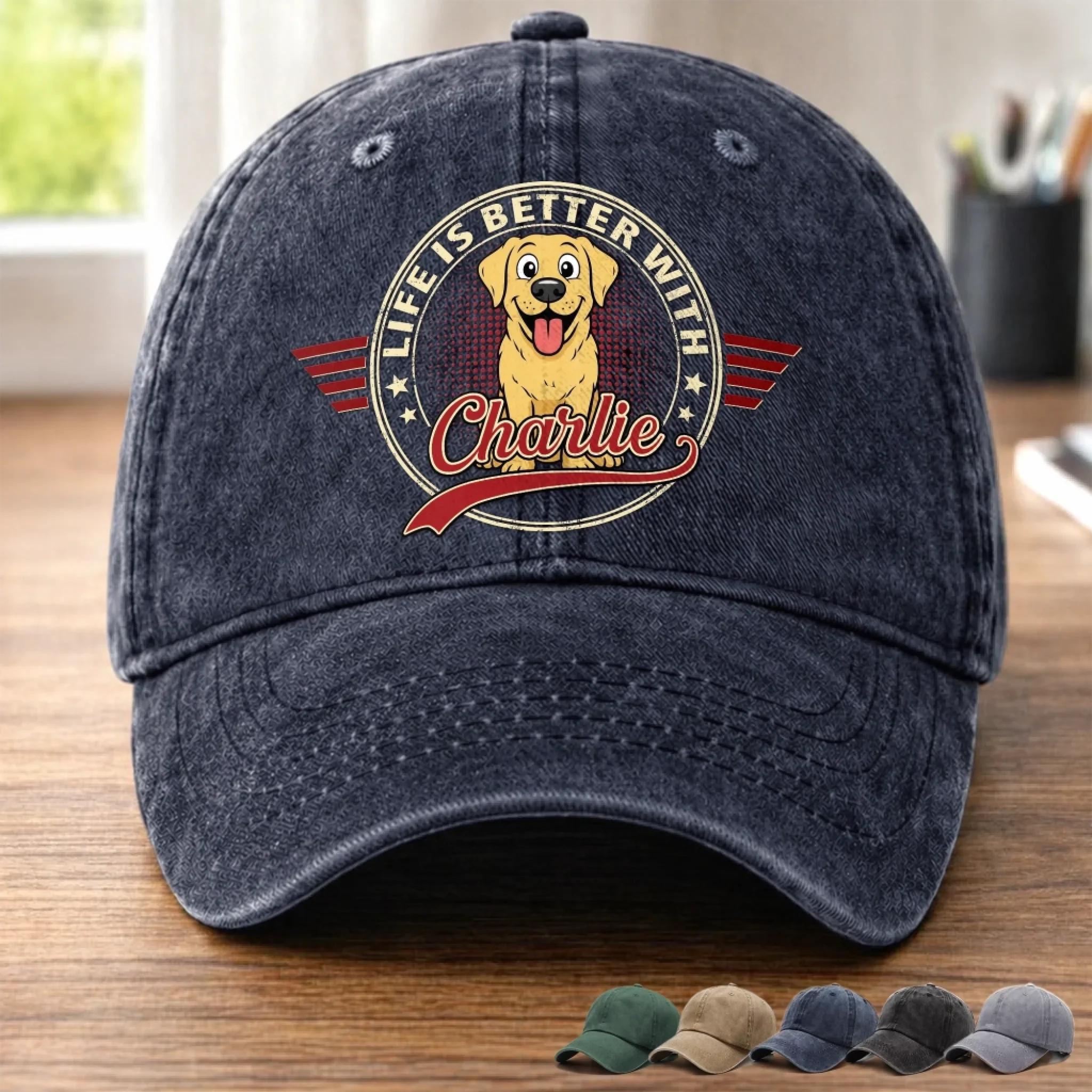 Custom Vintage Washed Denim Baseball Cap - Personalized Father's Day Gifts For Dog Lovers, Dog Dad And Mom - Dog Dad, Snack Master