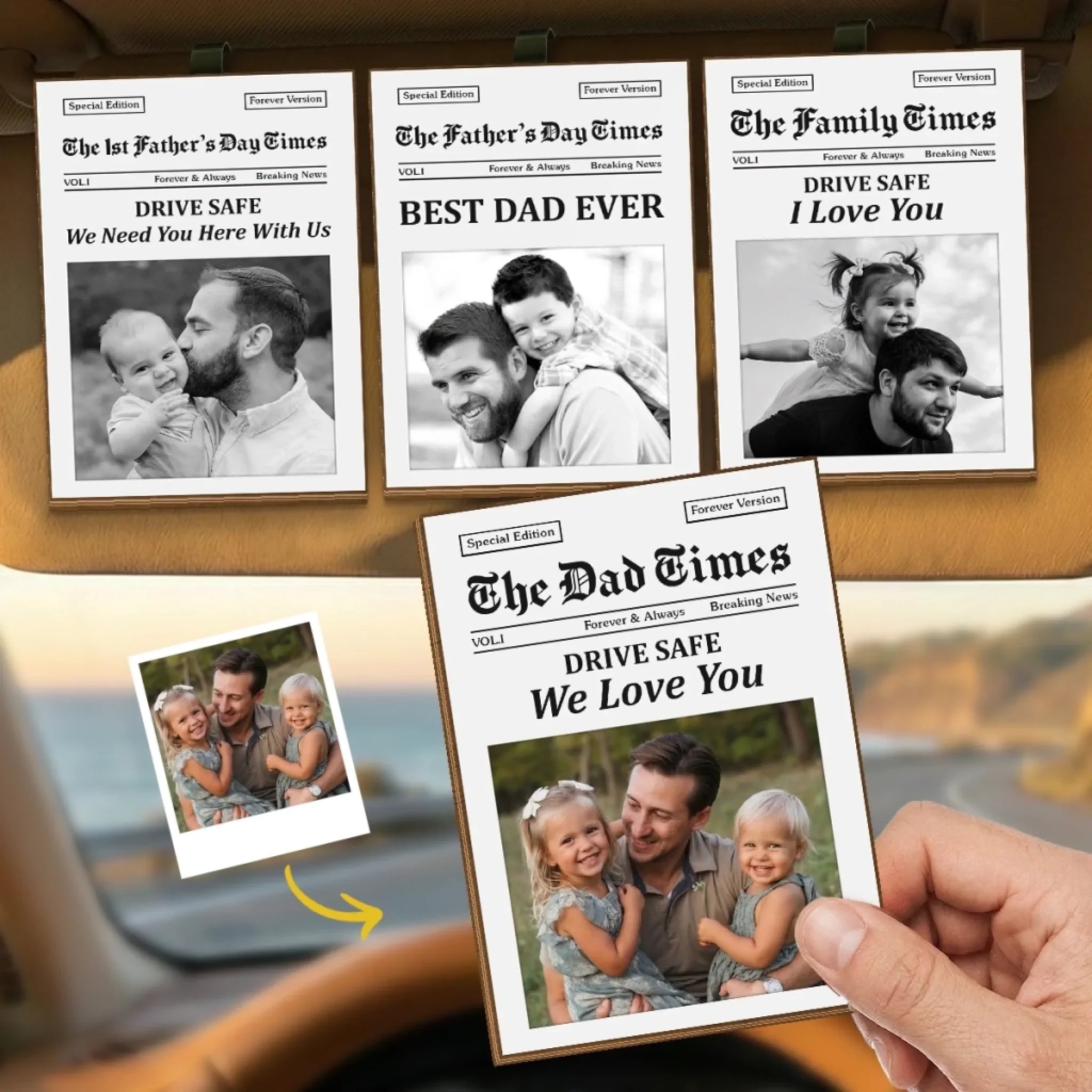 Custom Photo Car Visor Clip - Personalized Father's Day Birthday Gifts For Dad, Grandpa - Safe Travels Always