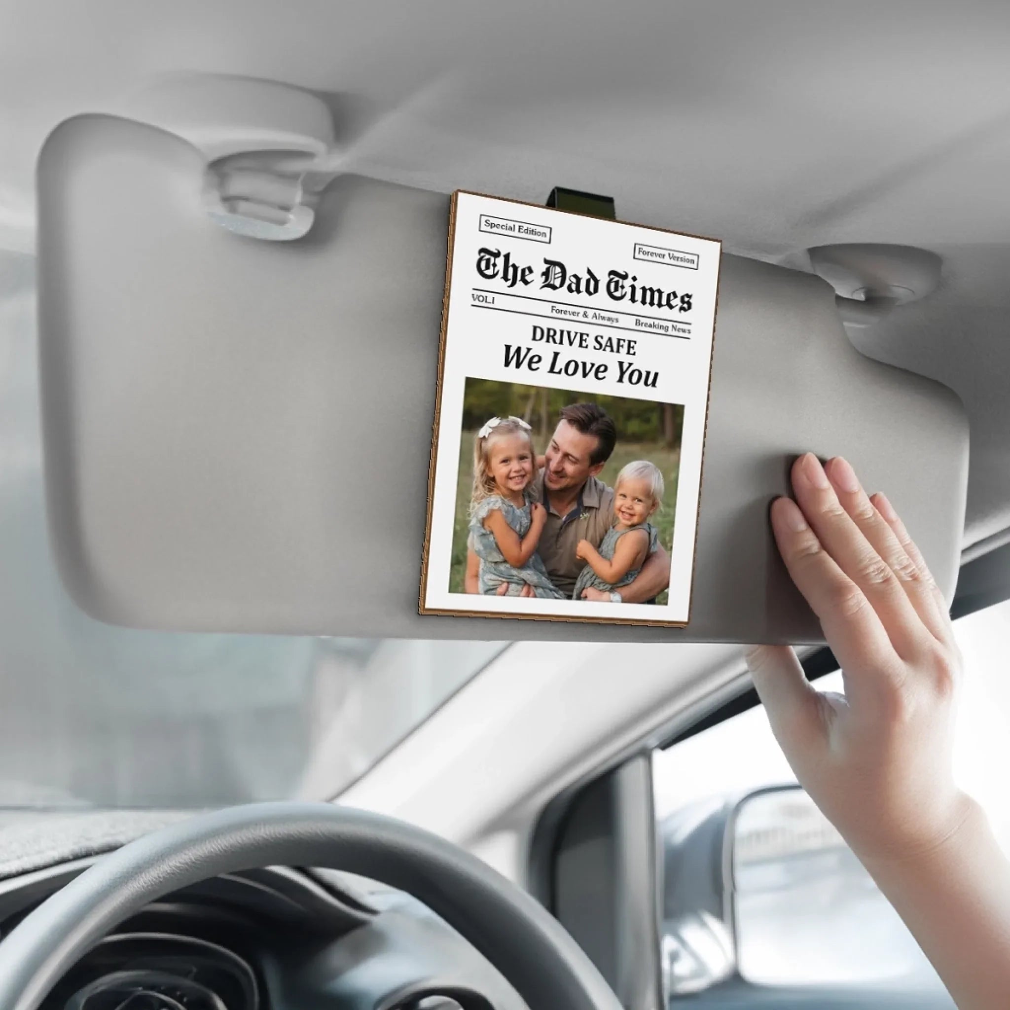 Custom Photo Car Visor Clip - Personalized Father's Day Birthday Gifts For Dad, Grandpa - Safe Travels Always