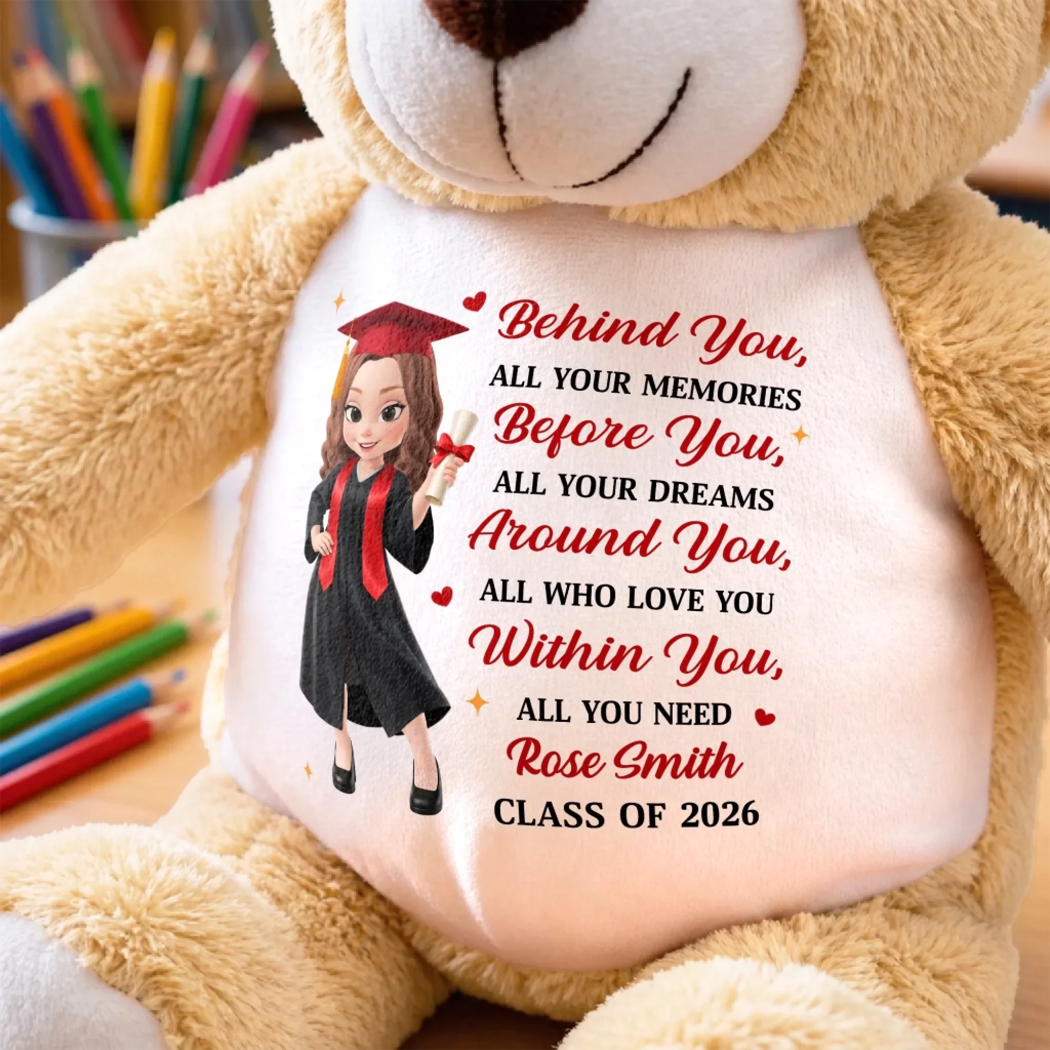 Custom Graduation Plush Bear - Personalized Graduation Gifts For Him, Her - Carry Love Into The Next Chapter