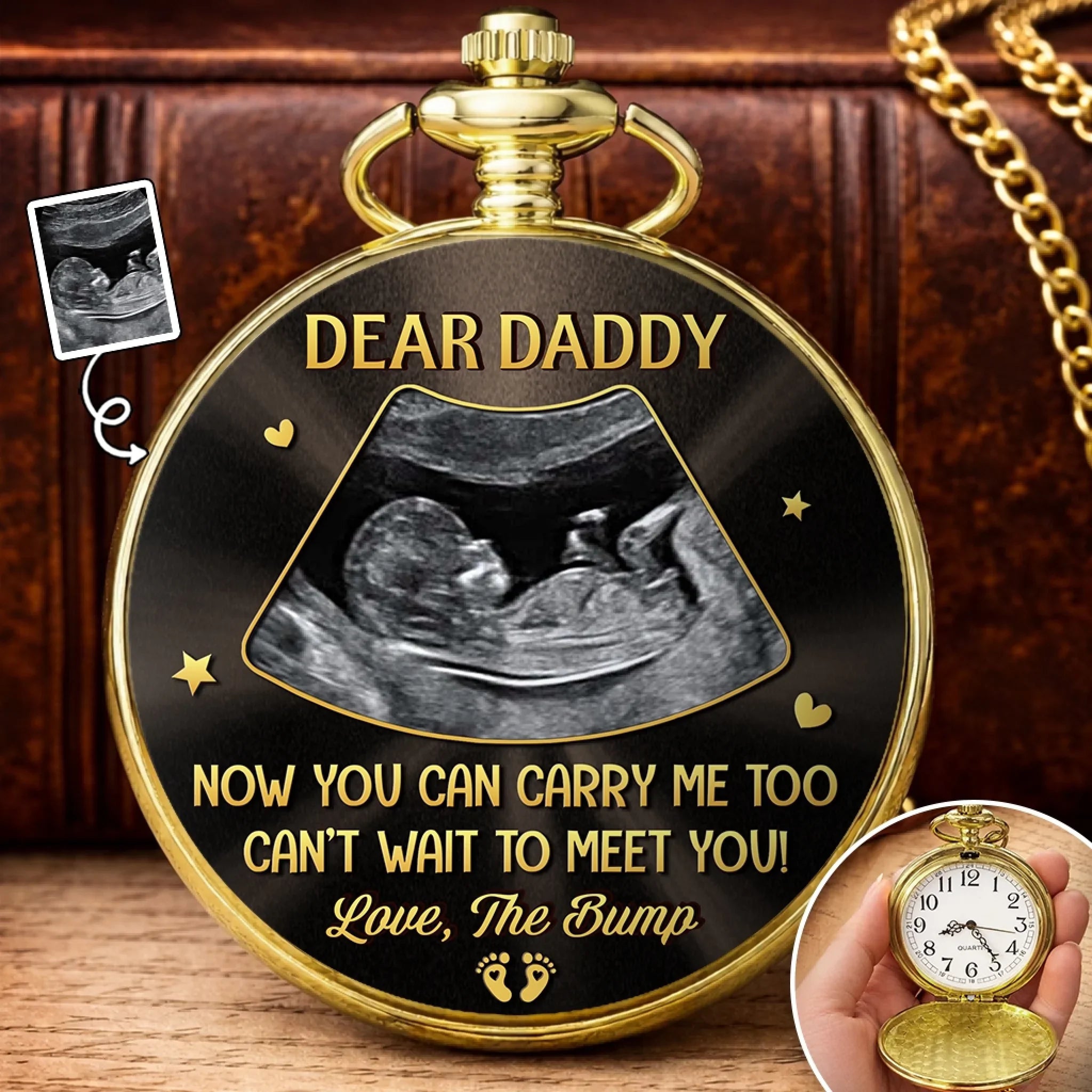 Custom Photo Pocket Watch - Personalized Father's Day, Baby Shower, Gender Reveal Gifts For New Dads, Grandpas - Love At First Ultrasound