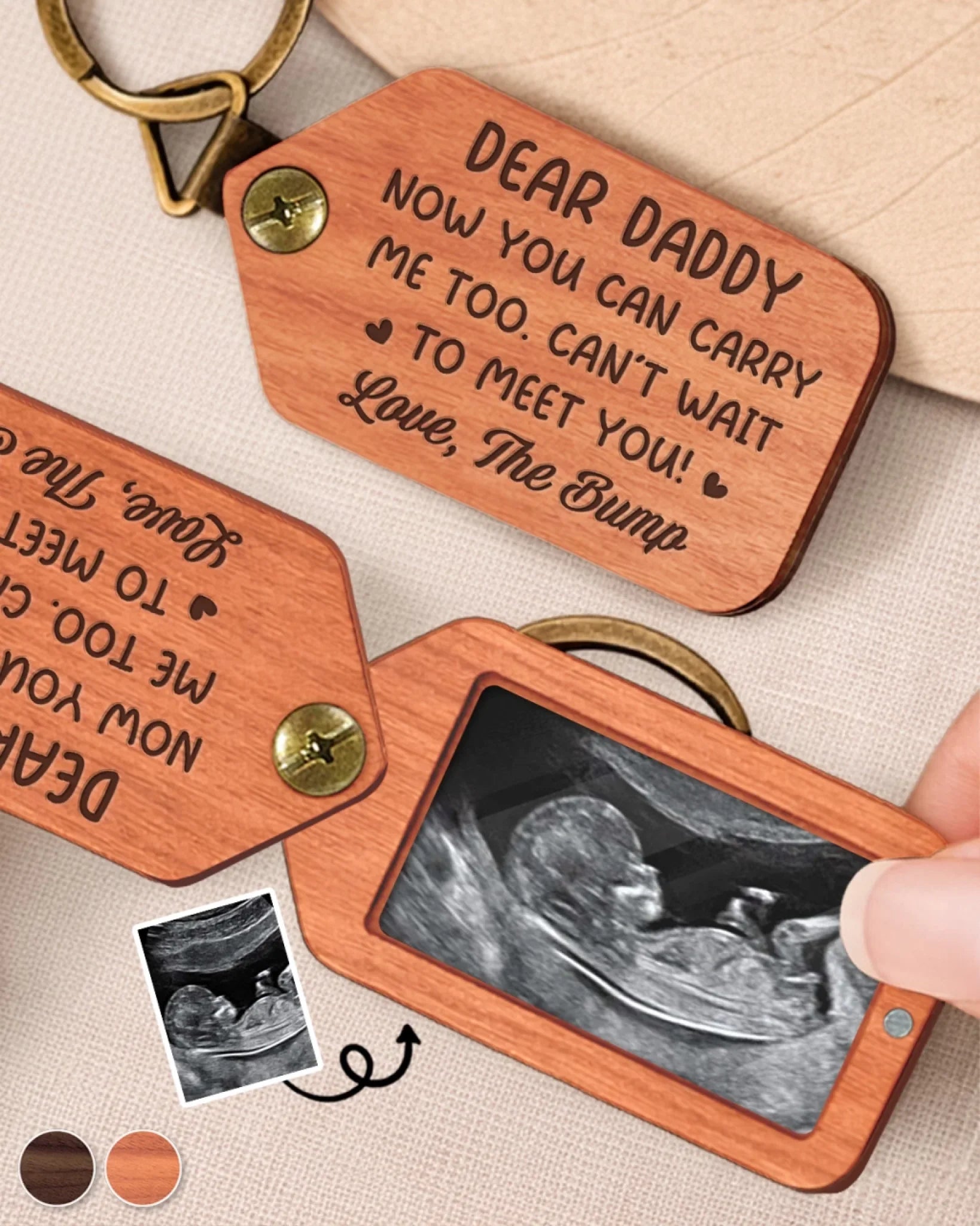 Custom Photo Wooden Keychain - Personalized Father's Day, Baby Shower, Gender Reveal Gifts For New Dads, Grandpas - Tiny Heartbeat, Endless Love