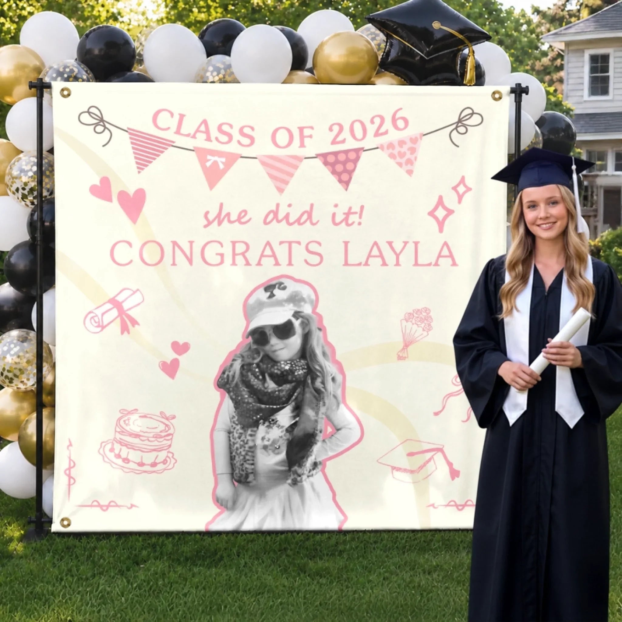 Custom Photo Backdrop - Personalized Graduation Gifts For Him, Her - Congrats To The Little Star