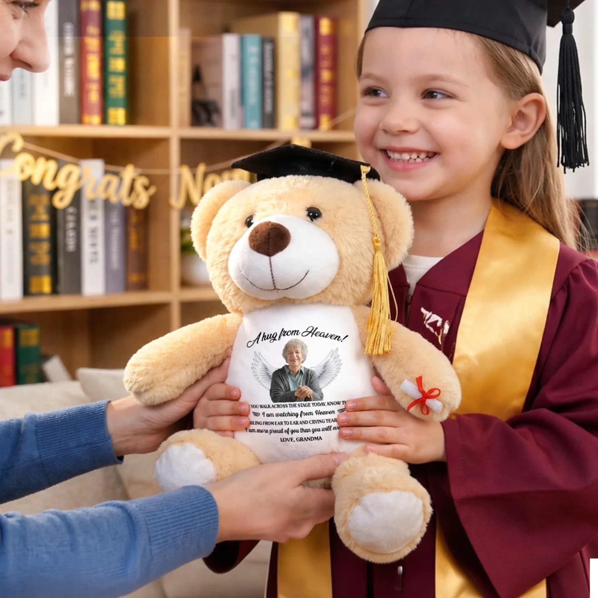Custom Photo Graduation Plush Bear - Personalized Graduation, Memorial Sympathy Gifts For Loss Of Mom, Dad - A Milestone Shared With Heaven