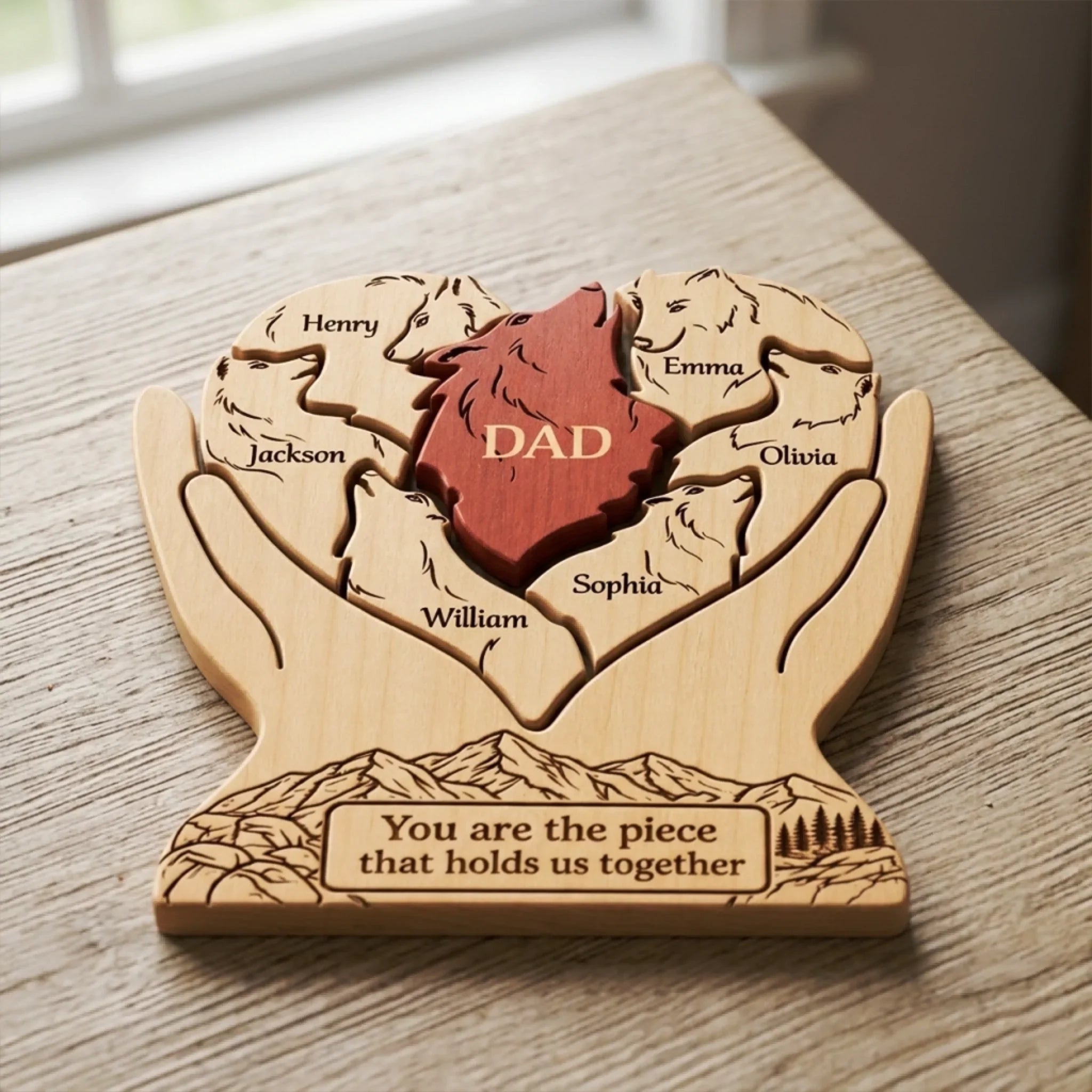 Custom Shaped Wooden Art Puzzle - Personalized Father's Day Birthday Gifts For Dad, Grandpa - Together We Run Strong